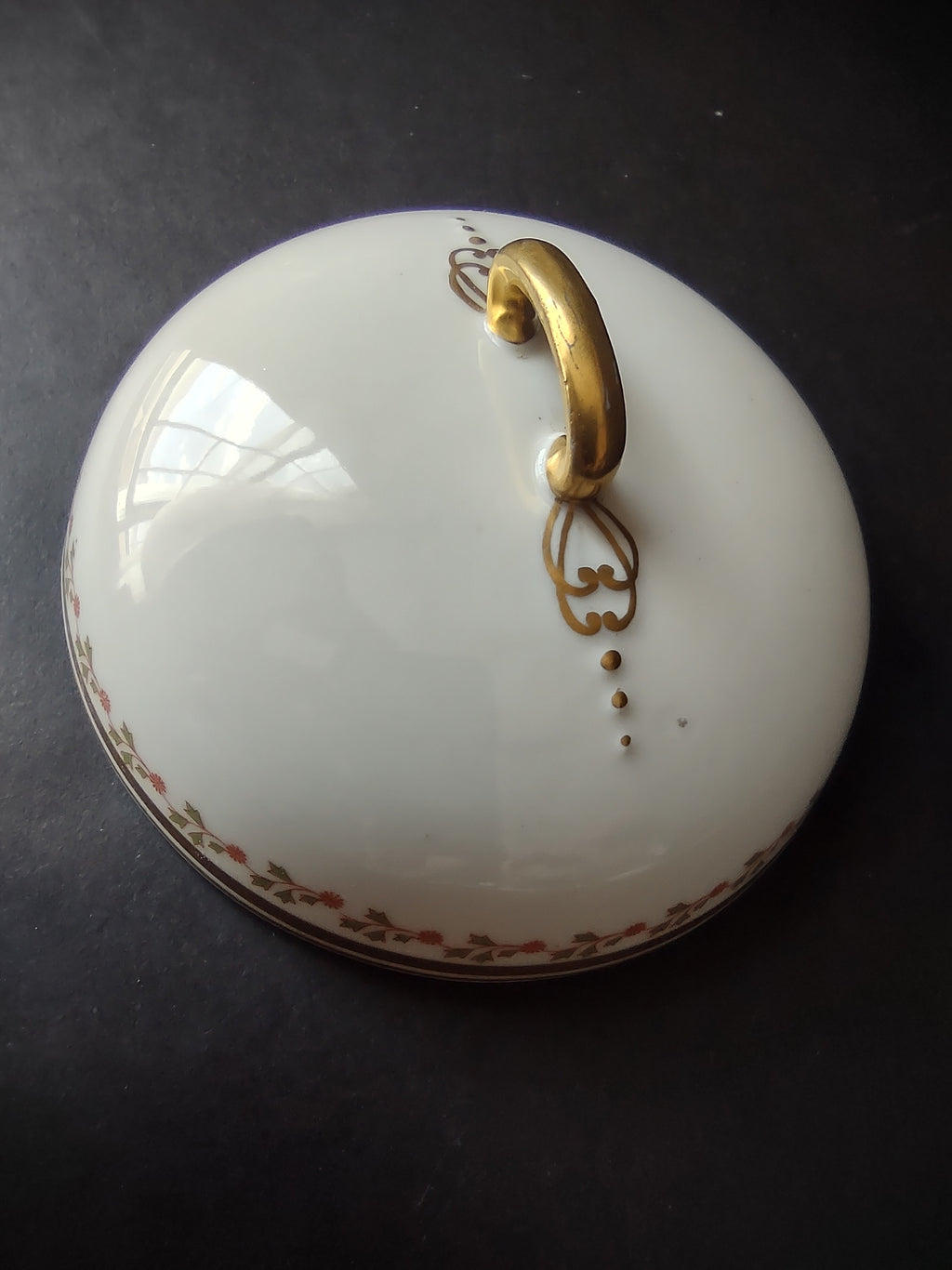 Old Abbey France Limoges Butter Dish Lid ONLY Clover Gold Trim (lot 869)