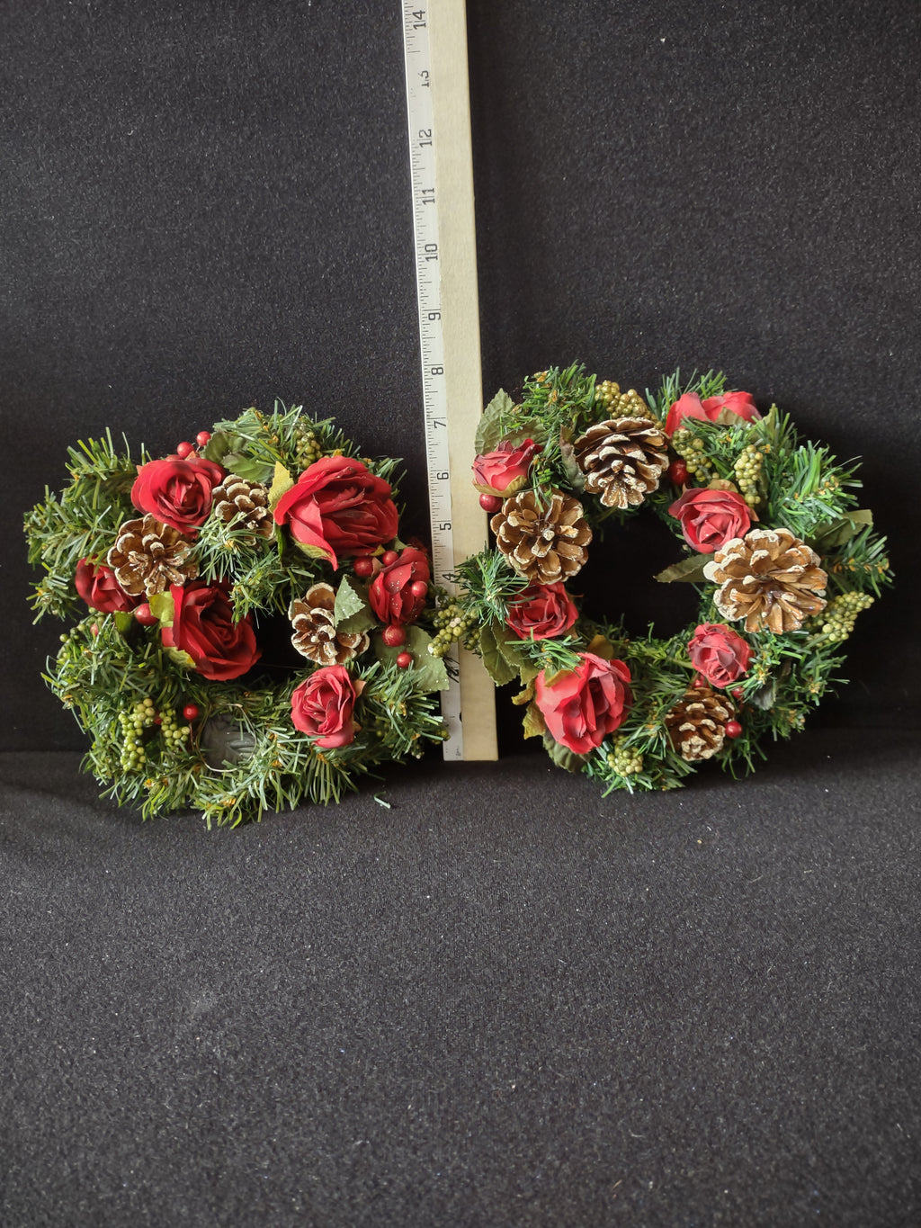 Vintage 2 Small 8" Wreath Pine Cones Roses Berries with 3" Center (Lot 4769)