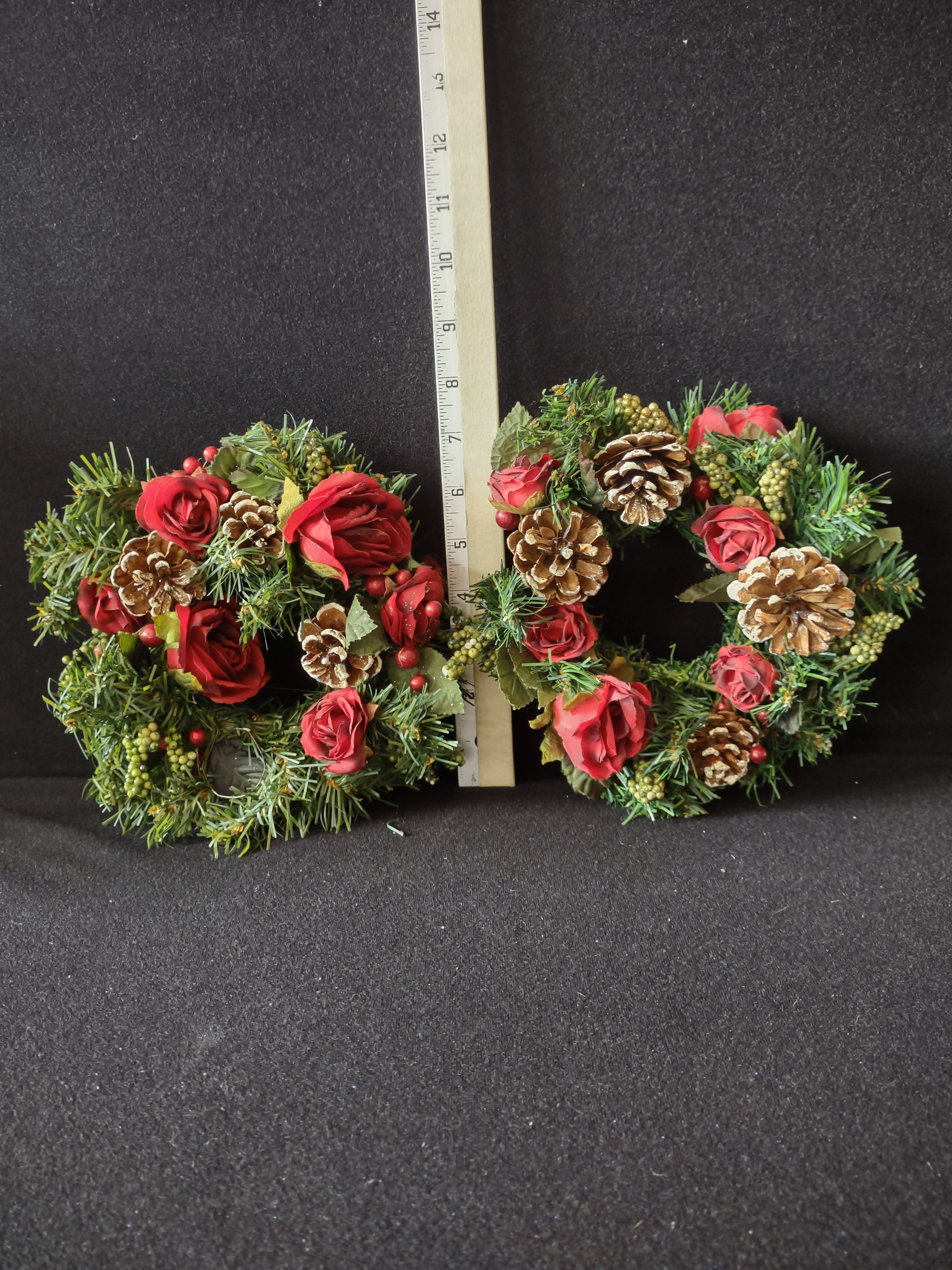 Vintage 2 Small 8" Wreath Pine Cones Roses Berries with 3" Center (Lot 4769)