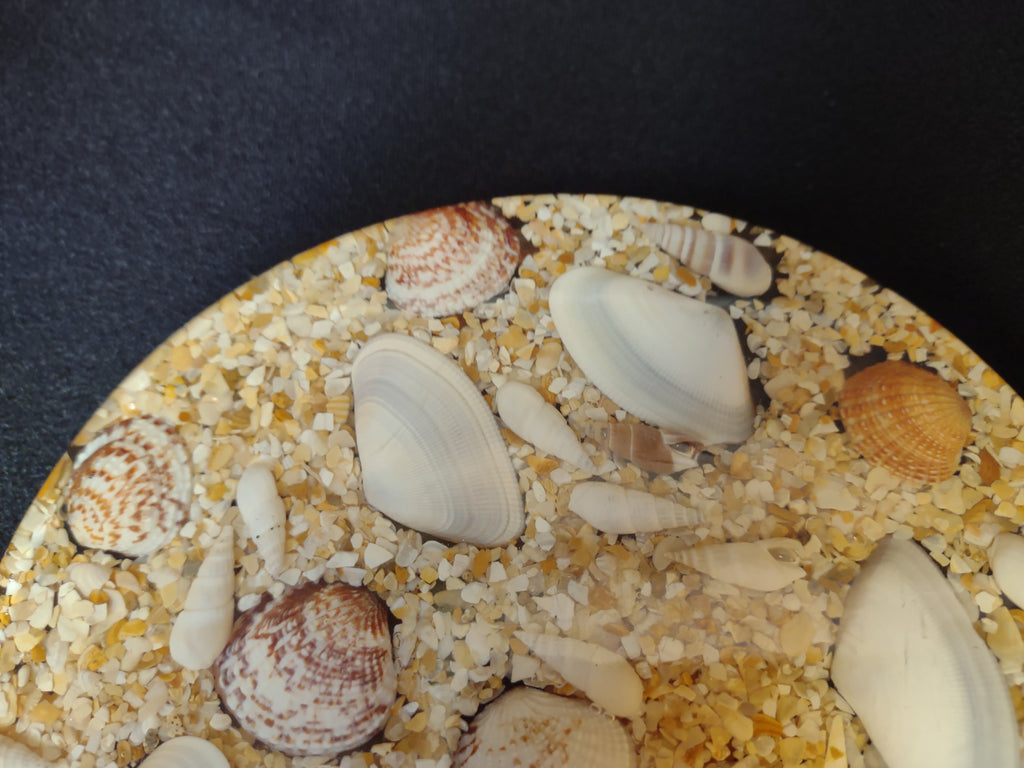 Vintage Acrylic Shell Trivet Handmade with Beach Sand (lot 1697)
