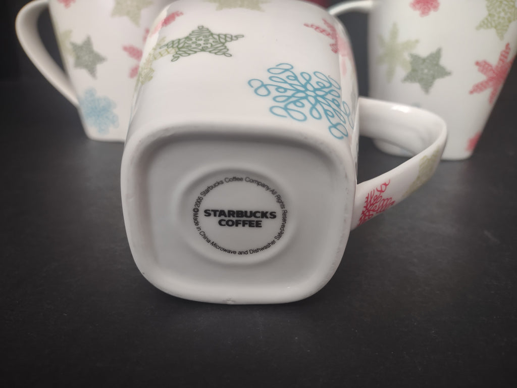 Christmas Snowflake Star Mugs 3 x Starbucks 2 Red Maroon Coffee Cup (lot 1216)
