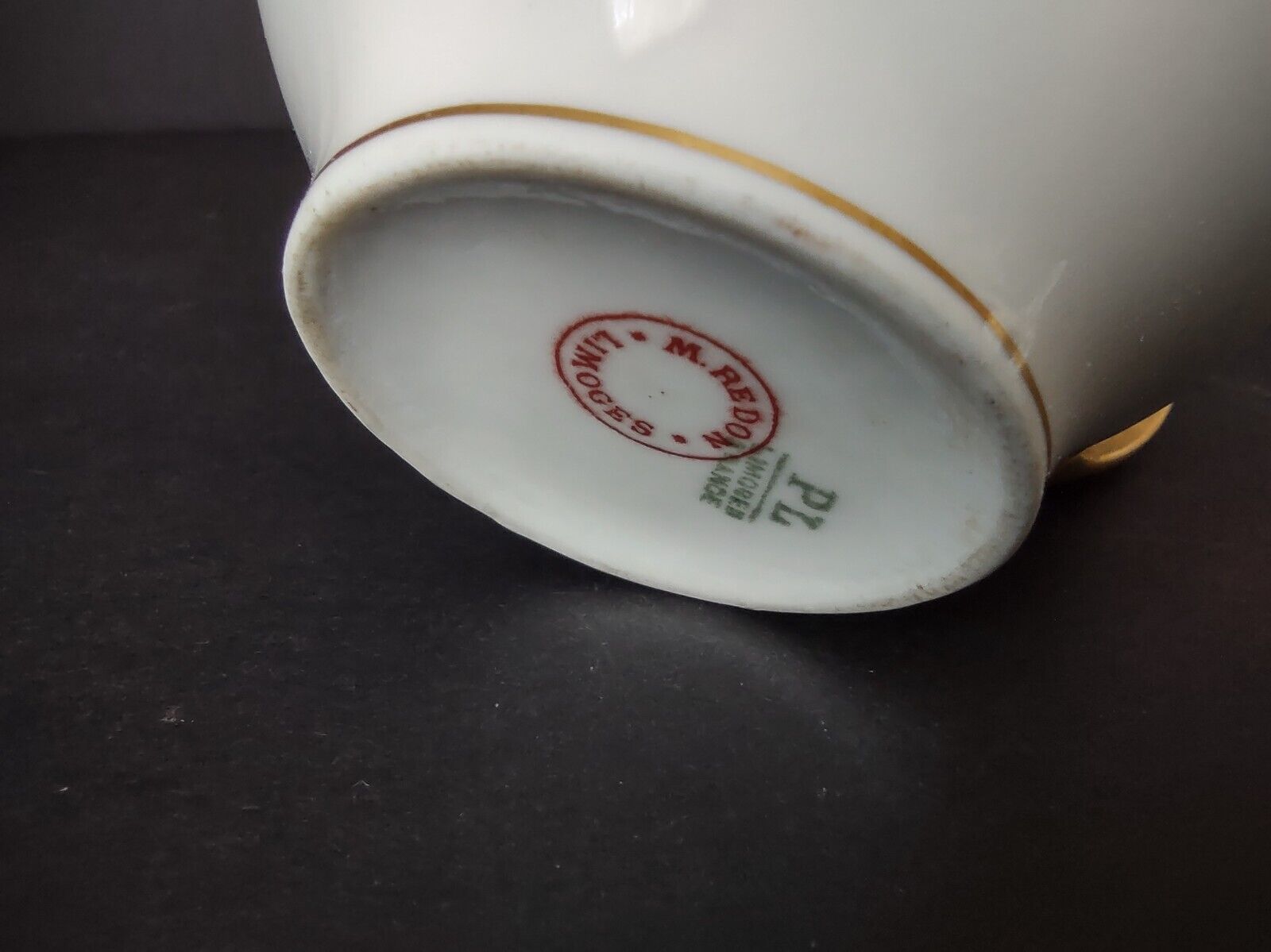 M. Redon France Limoges Heavy Thick Gold Trim Creamer Pitcher 3" tall (lot 713)