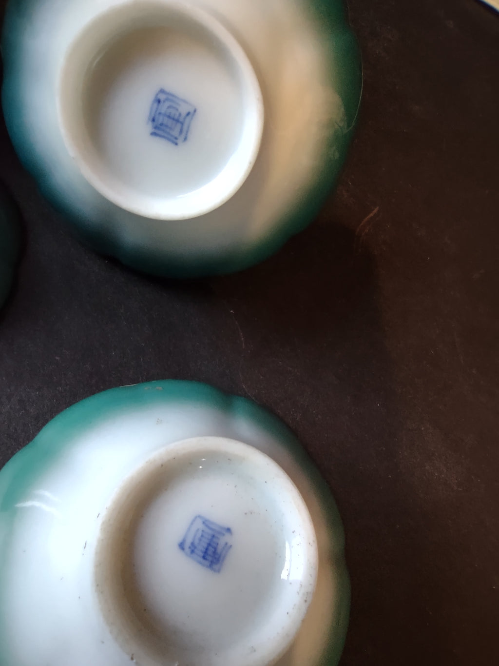 Vintage Chinese Ceramic Condiment Dish x 3 Green White (lot 5355)