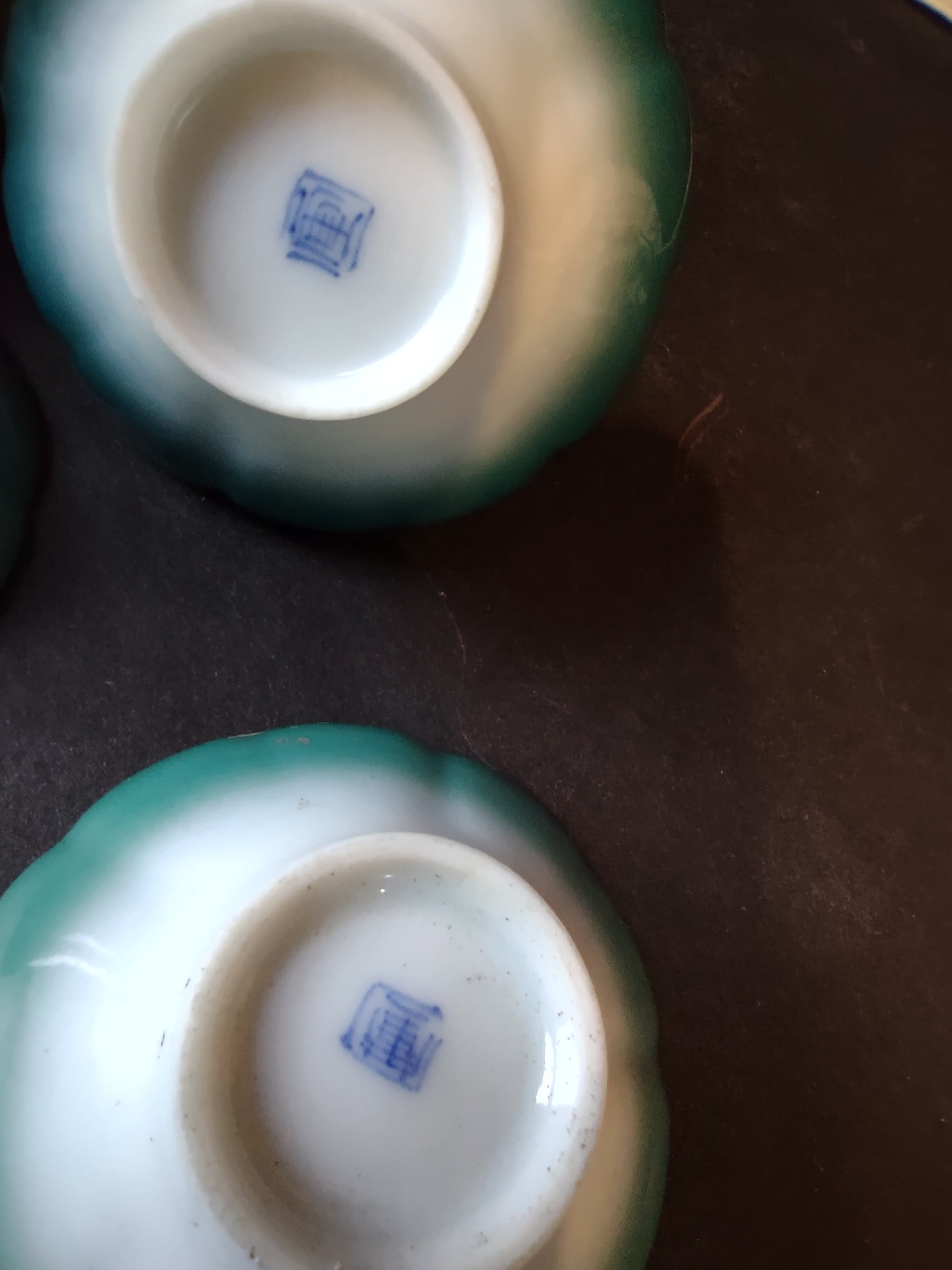 Vintage Chinese Ceramic Condiment Dish x 3 Green White (lot 5355)