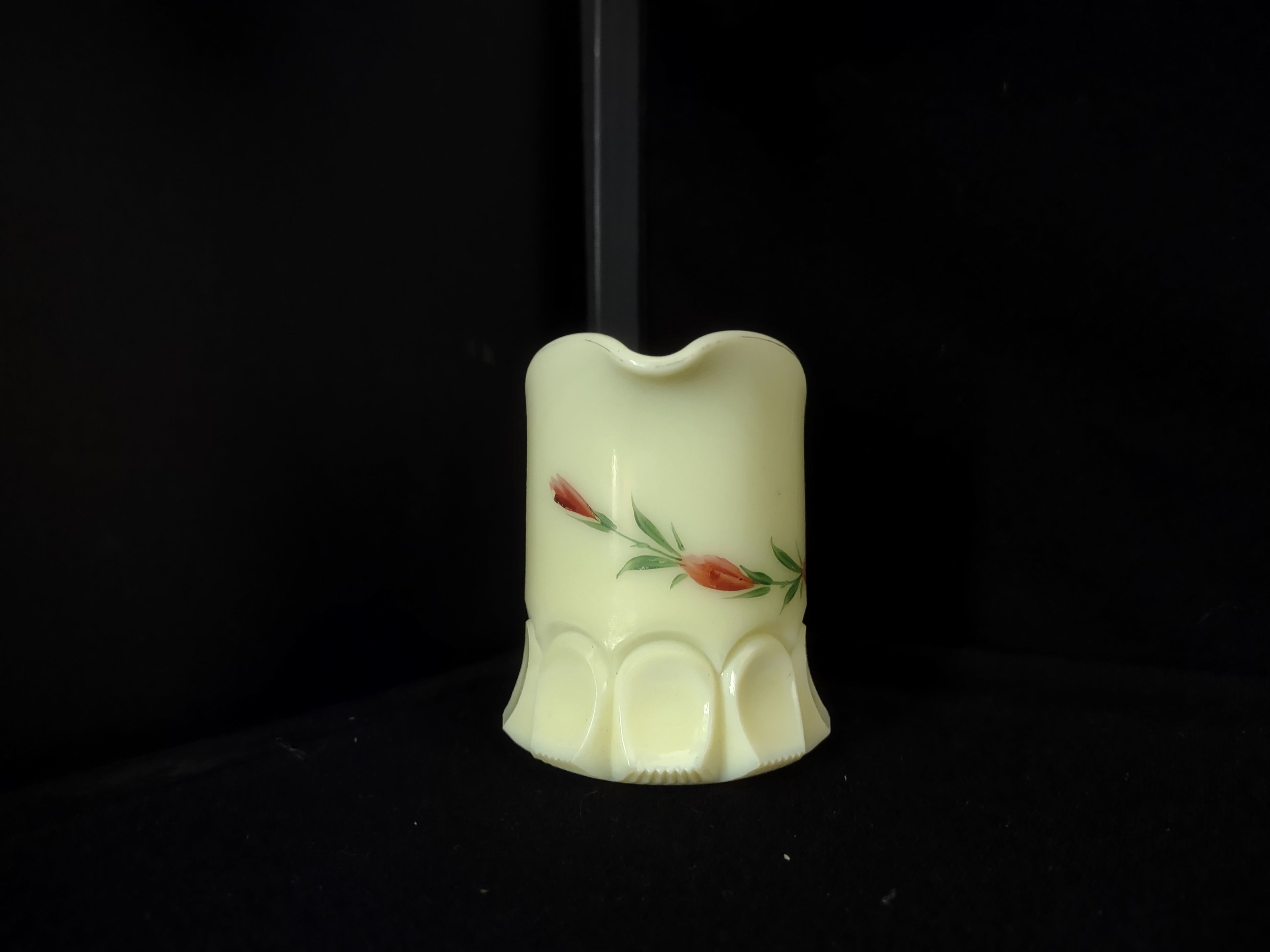 Vaseline Glow Satin Milk Glass Light Up Mini Pitcher 3" (lot 2777)