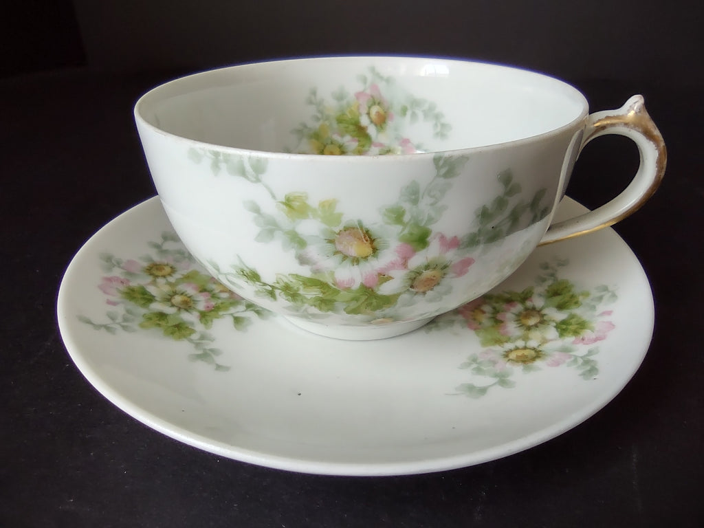 Haviland Limoges GDA Tea Cup & Saucer Pink Daisy Daisies (lot 878)