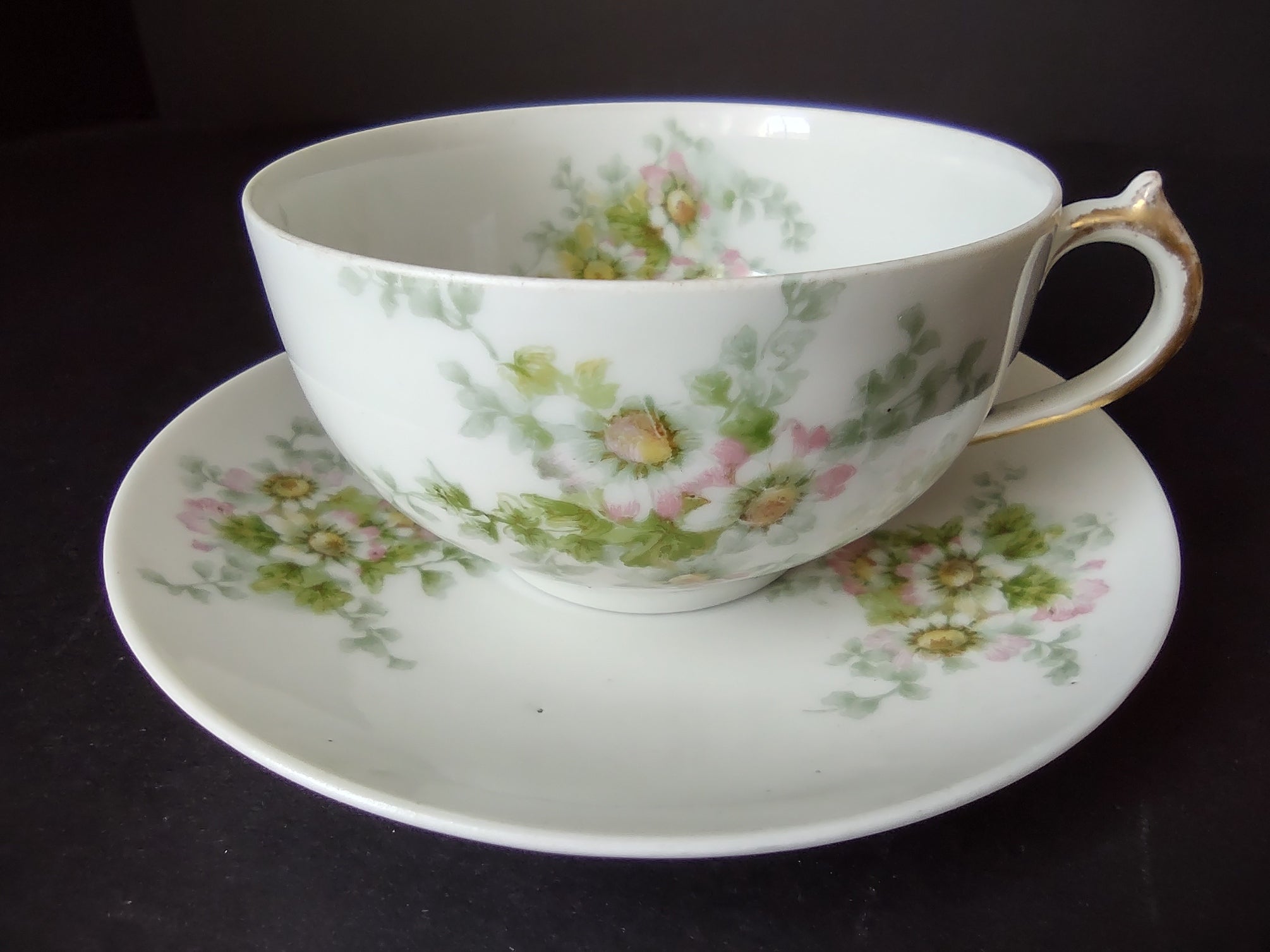 Haviland Limoges GDA Tea Cup & Saucer Pink Daisy Daisies (lot 878)