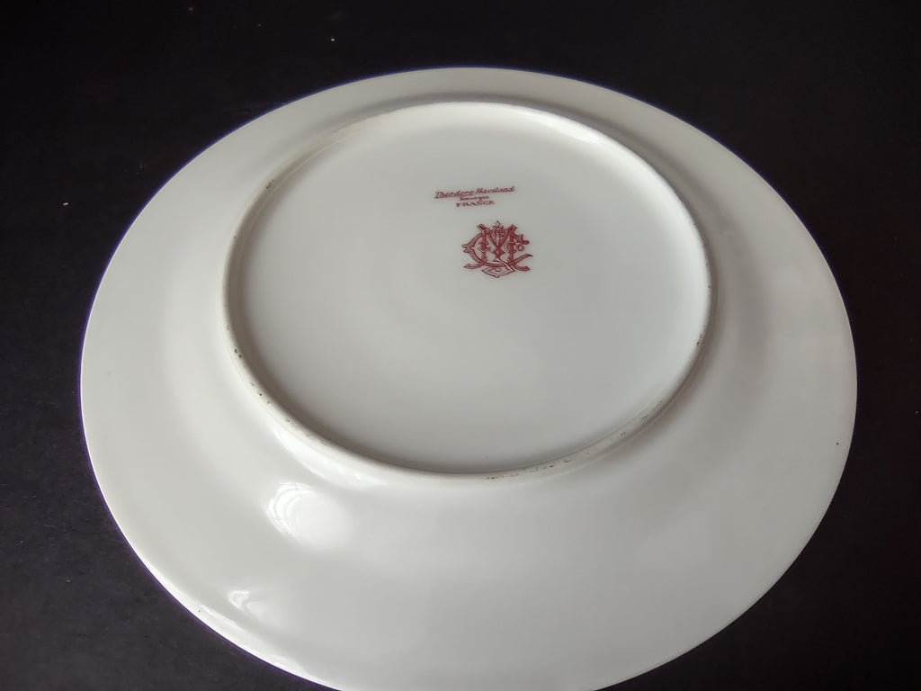 Haviland Limoges Dessert/Salad Plate Pink White Cabbage Rose Moss (lot 904)