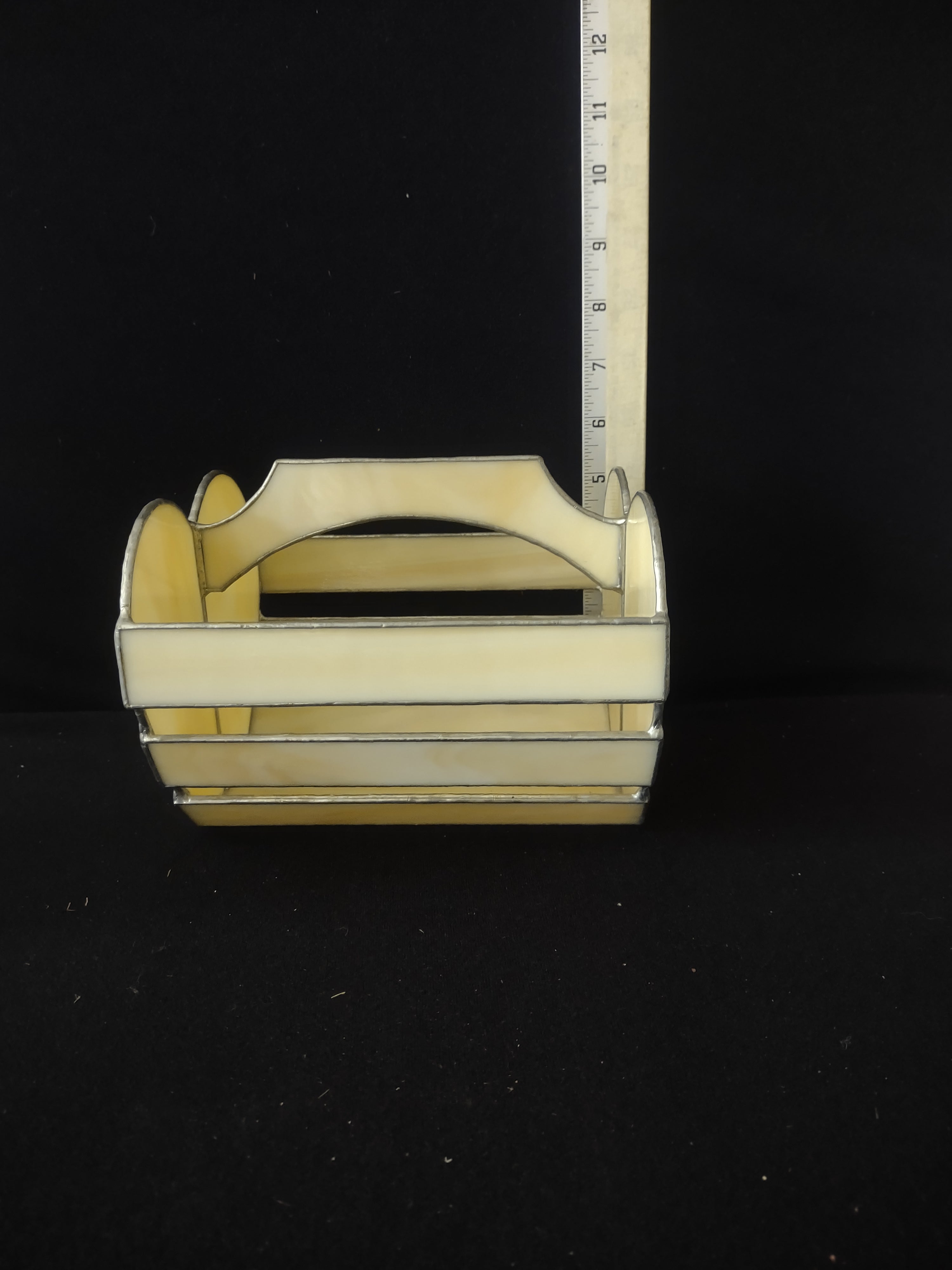 Vintage Leaded Stain Glass Heart Basket (Lot 3559)