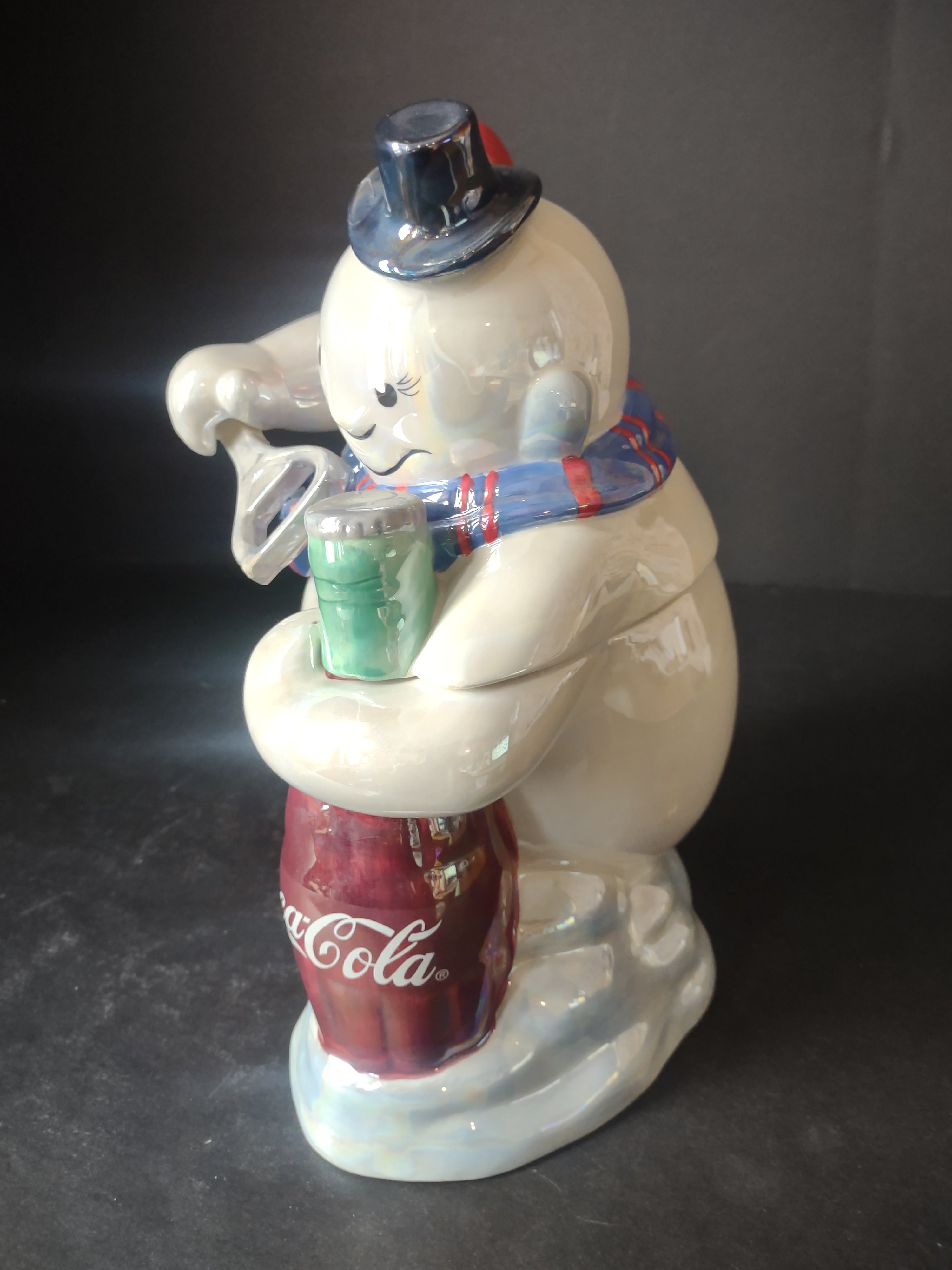 Coca Cola Snowman Coke Bottle Ice Cold Cookie Jar IMPERFECT (lot 2421)