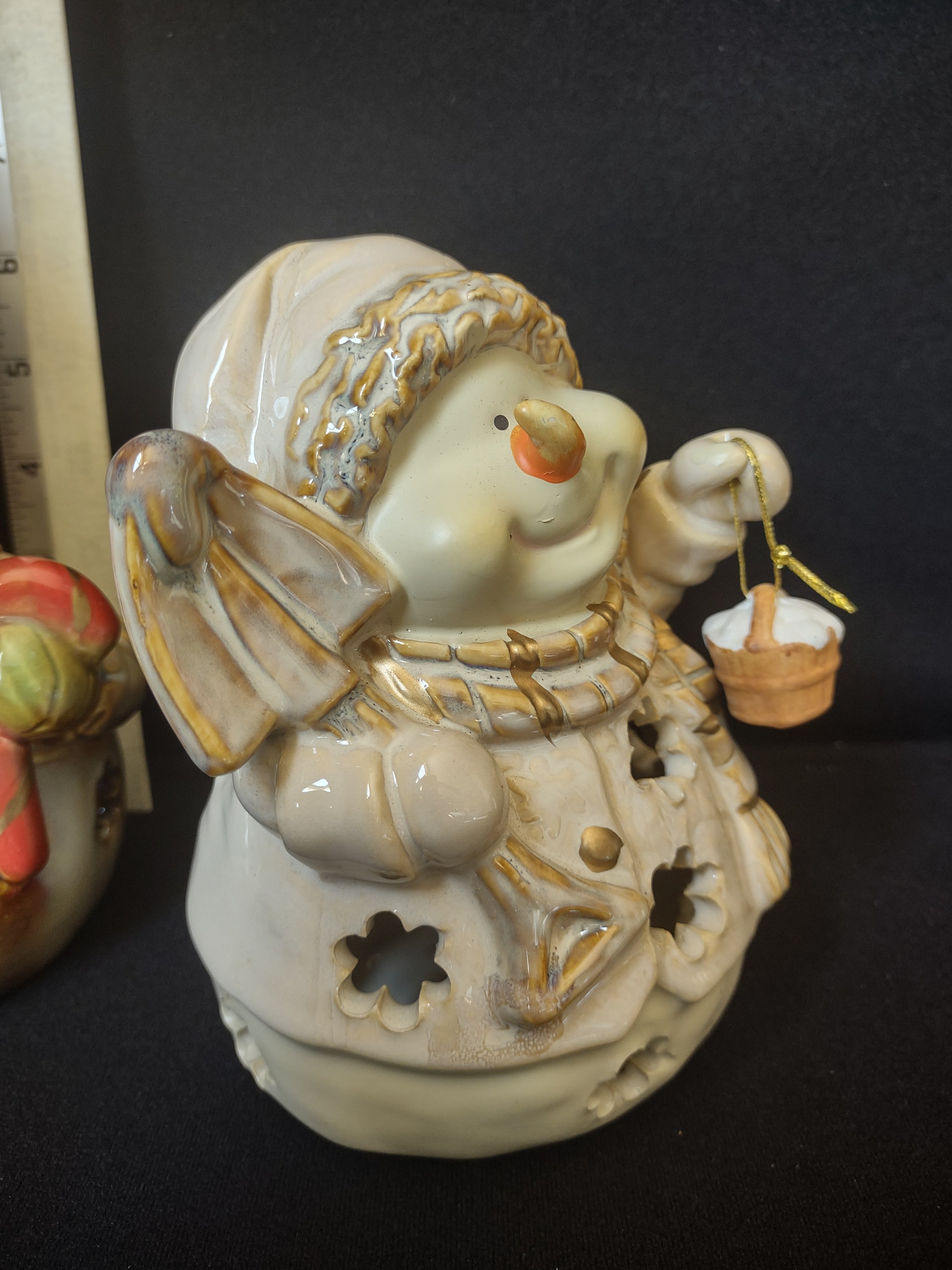 Set of 2 Tealight Holder Ceramic Christmas Snowman (lot 1705)
