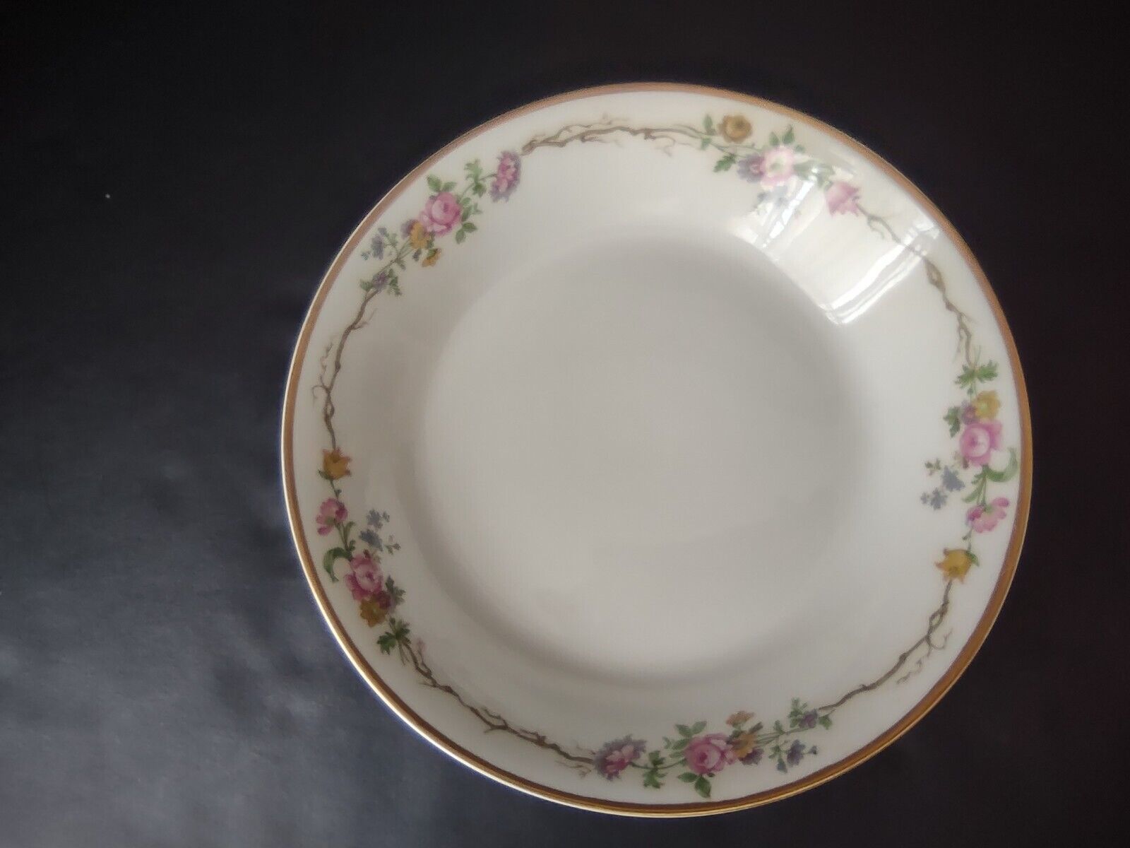 Vintage GDA Limoges Gold Coupe Soup Bowl Plate Summer Flower Garland (lot 691)
