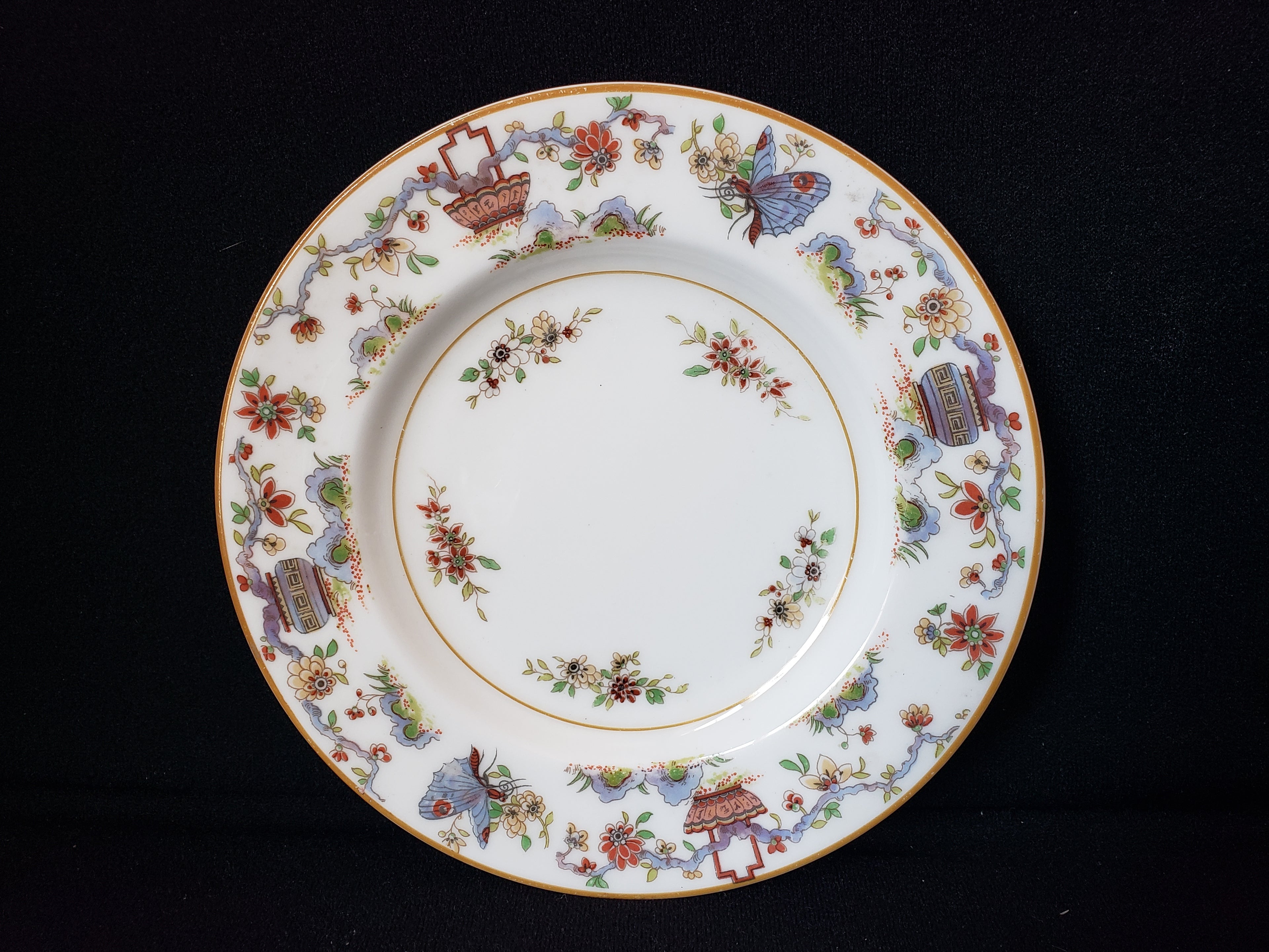 Vintage Royal Worcester Black Higgins Seiter Butterfly Bread Plate 6" (lot 2117)