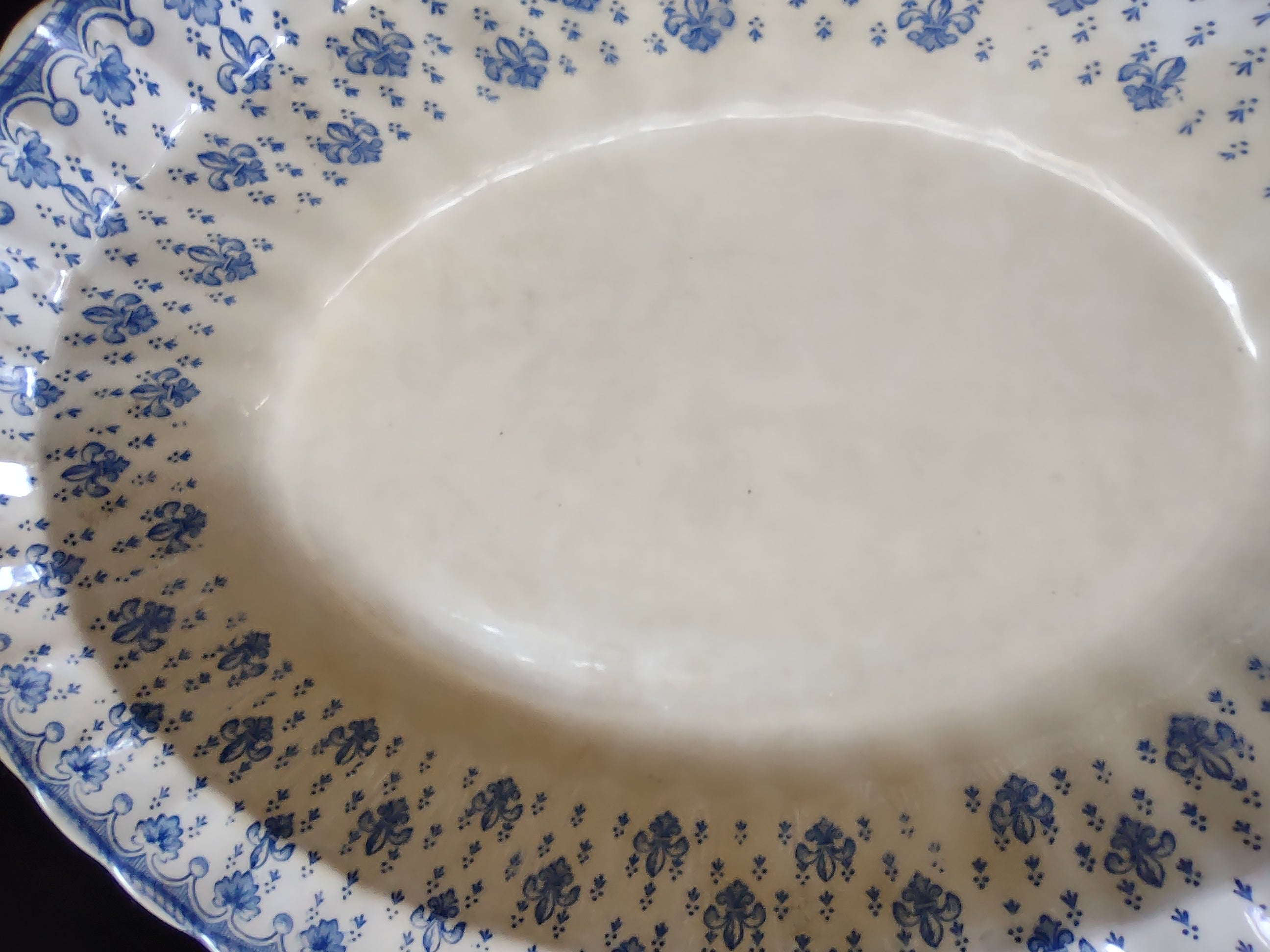 Vintage Spode Oval Serving Bowl Earthenware Blue White Fleur-De-Lis (Lot 5756)