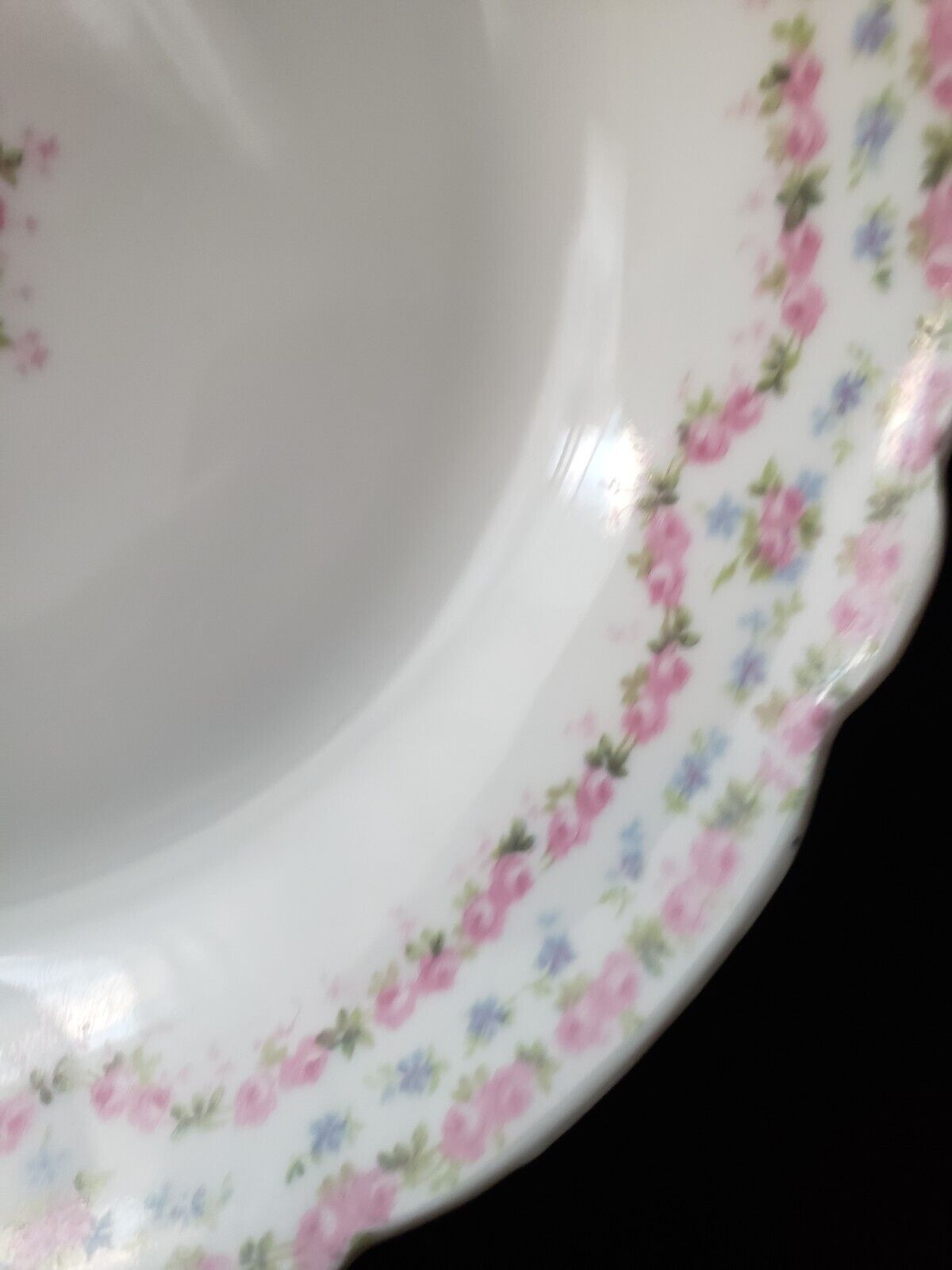 JP France Cream Soup Salad Bowl 7" Double Rose Garland Blue Pink Flower (lot 645