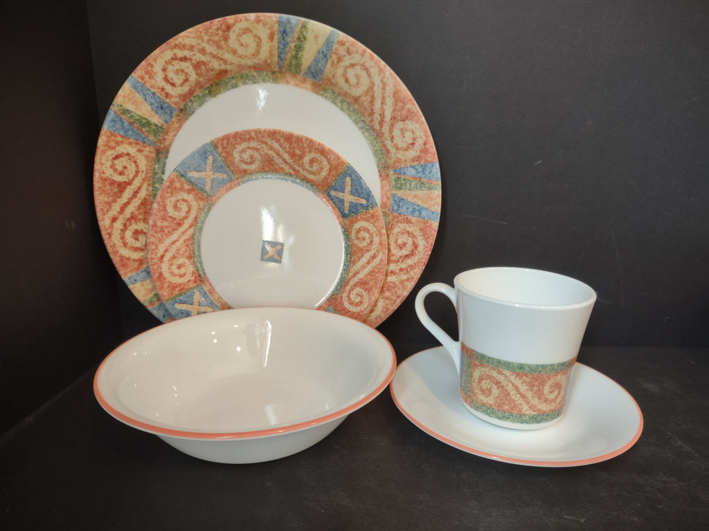 Corelle Sand Art 20 pc Set for 4 Dinner Salad Plate Soup Bowl Mug (lot 2948t)