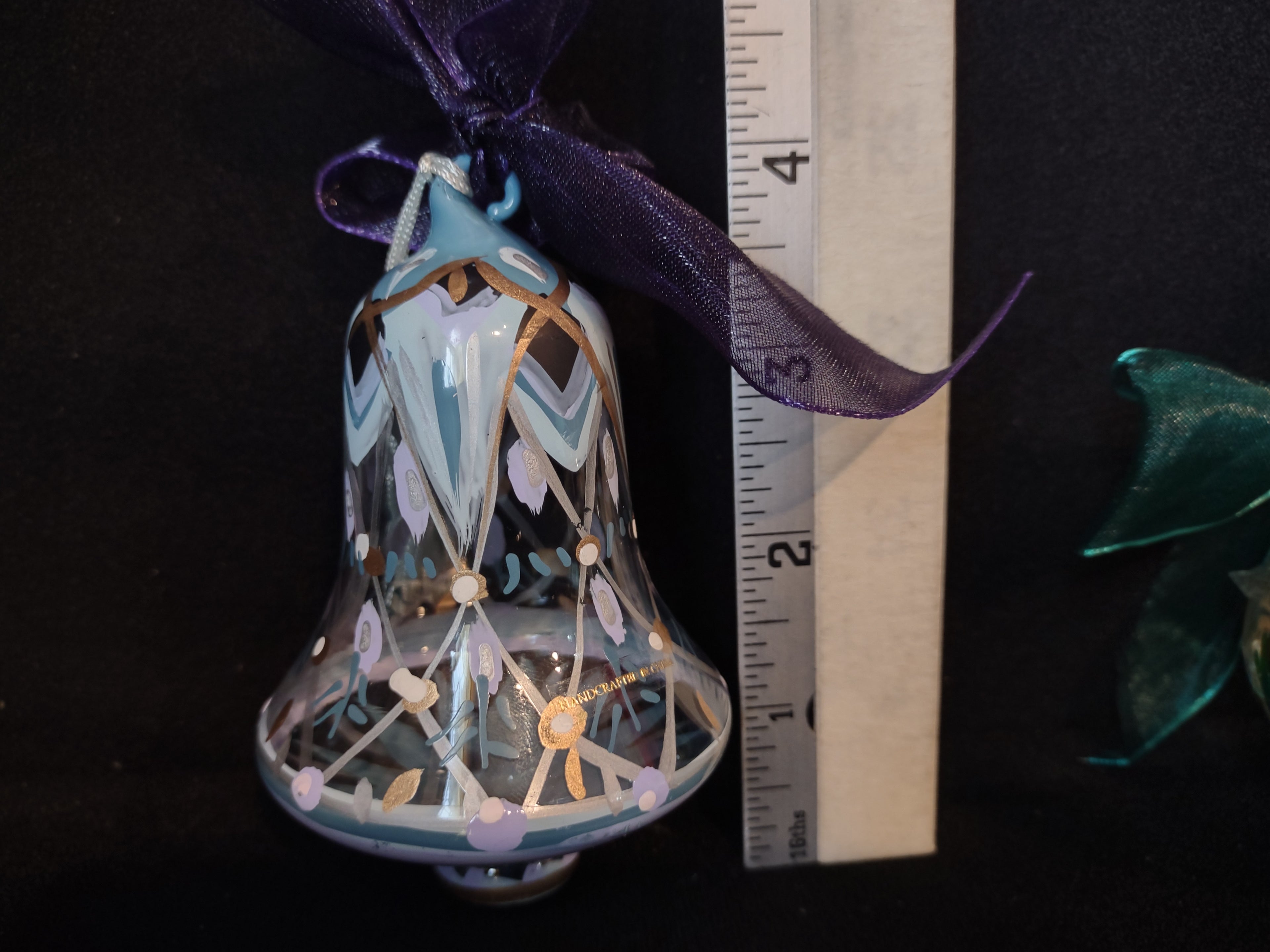 Set of 2 Hand Painted Gems Ornaments Christmas Lenox Green Purple (lot 1634)