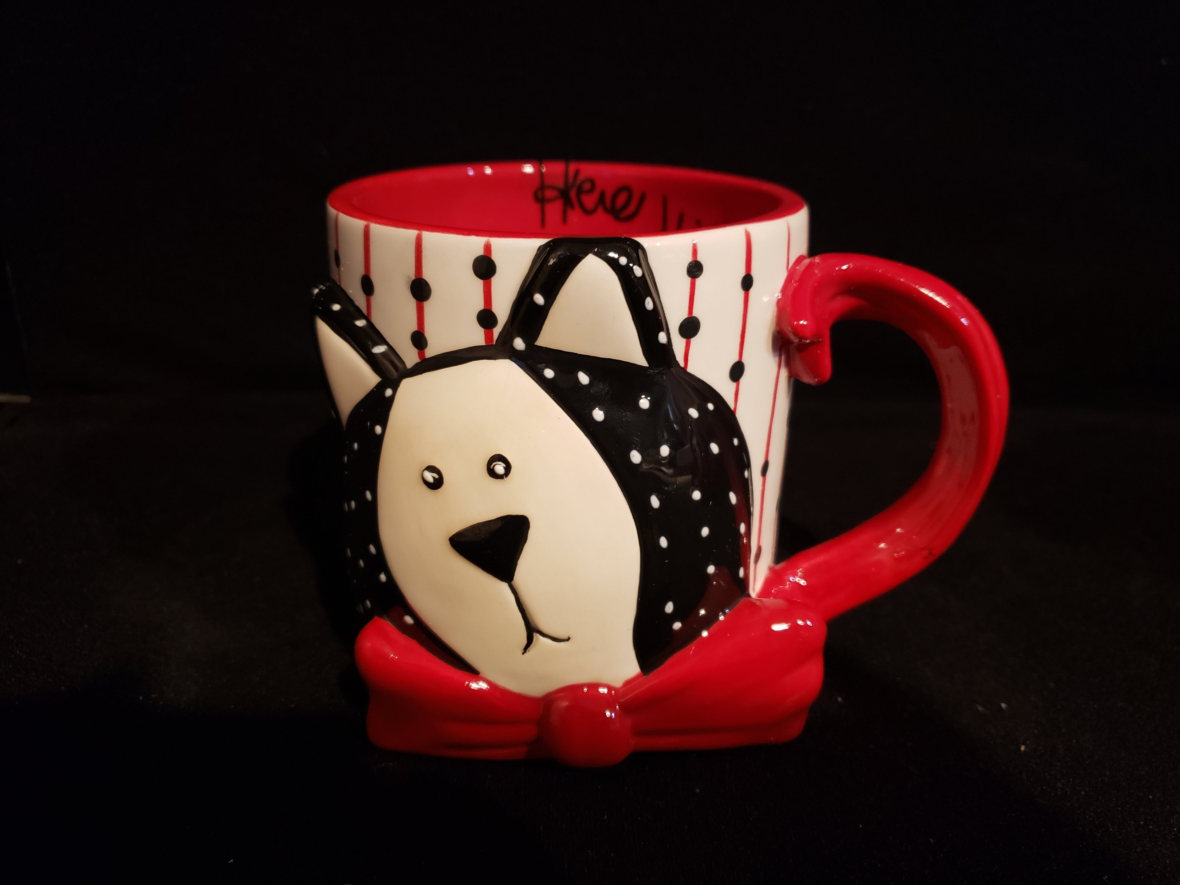 Boyds Home 3 D Red White Black Kitty Mugs set of 4 (lot 2386)
