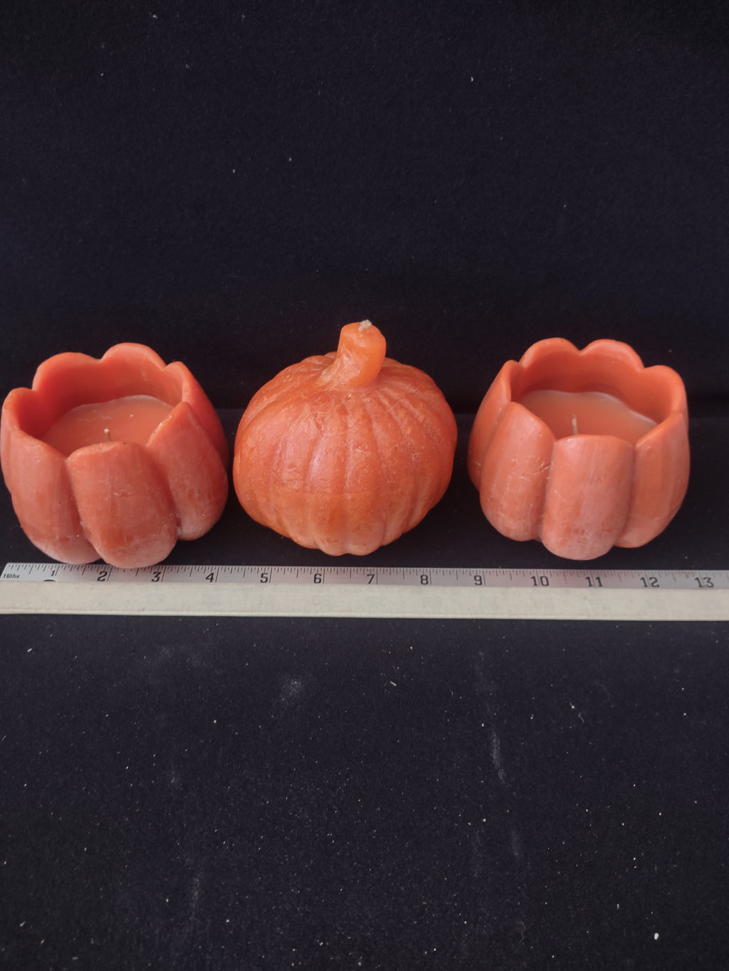 Halloween/Thanksgiving/Fall Wax Orange Candle Arrangement Set Of Three (Lot 3391