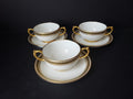JP Limoges France Gold Trim Green Laurel 3 x Bouillion Cup & Saucer (lot 597)