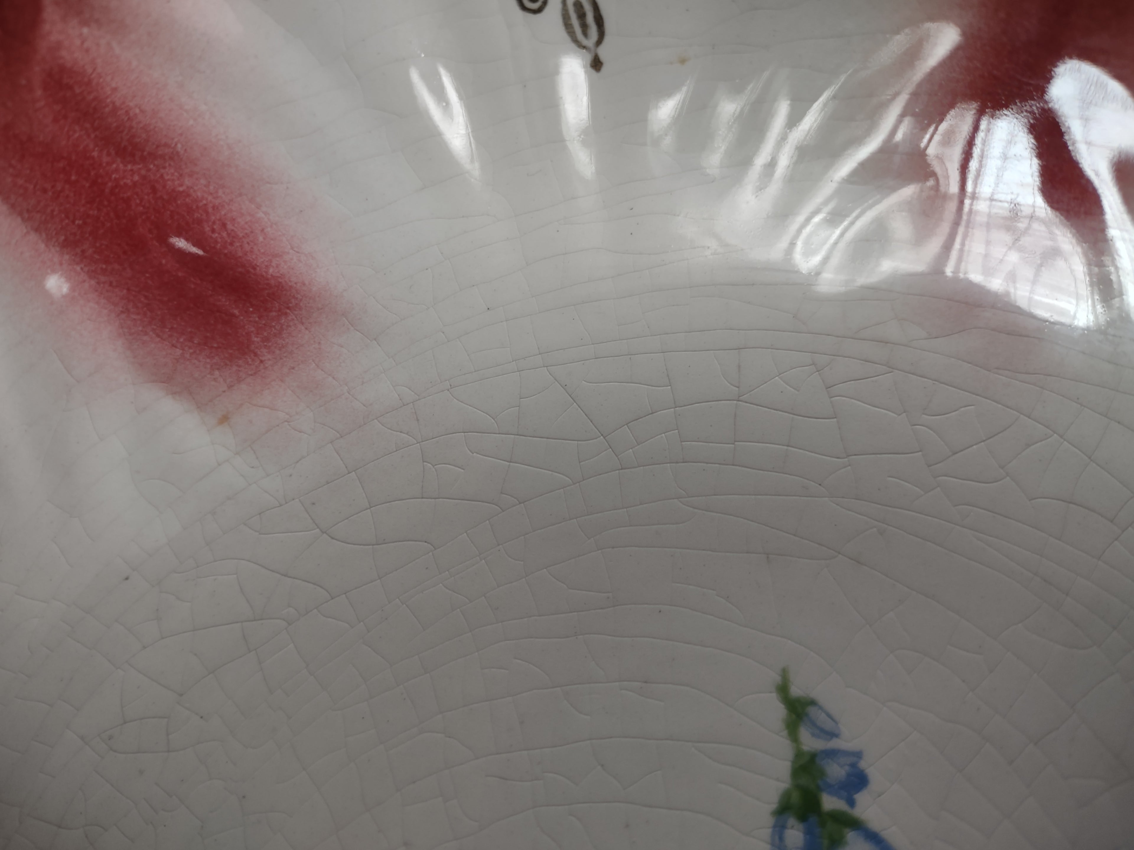 Vintage 9.5" Serving Bowl Scalloped Edge Gold Maroon Trim Floral (Lot 5045)