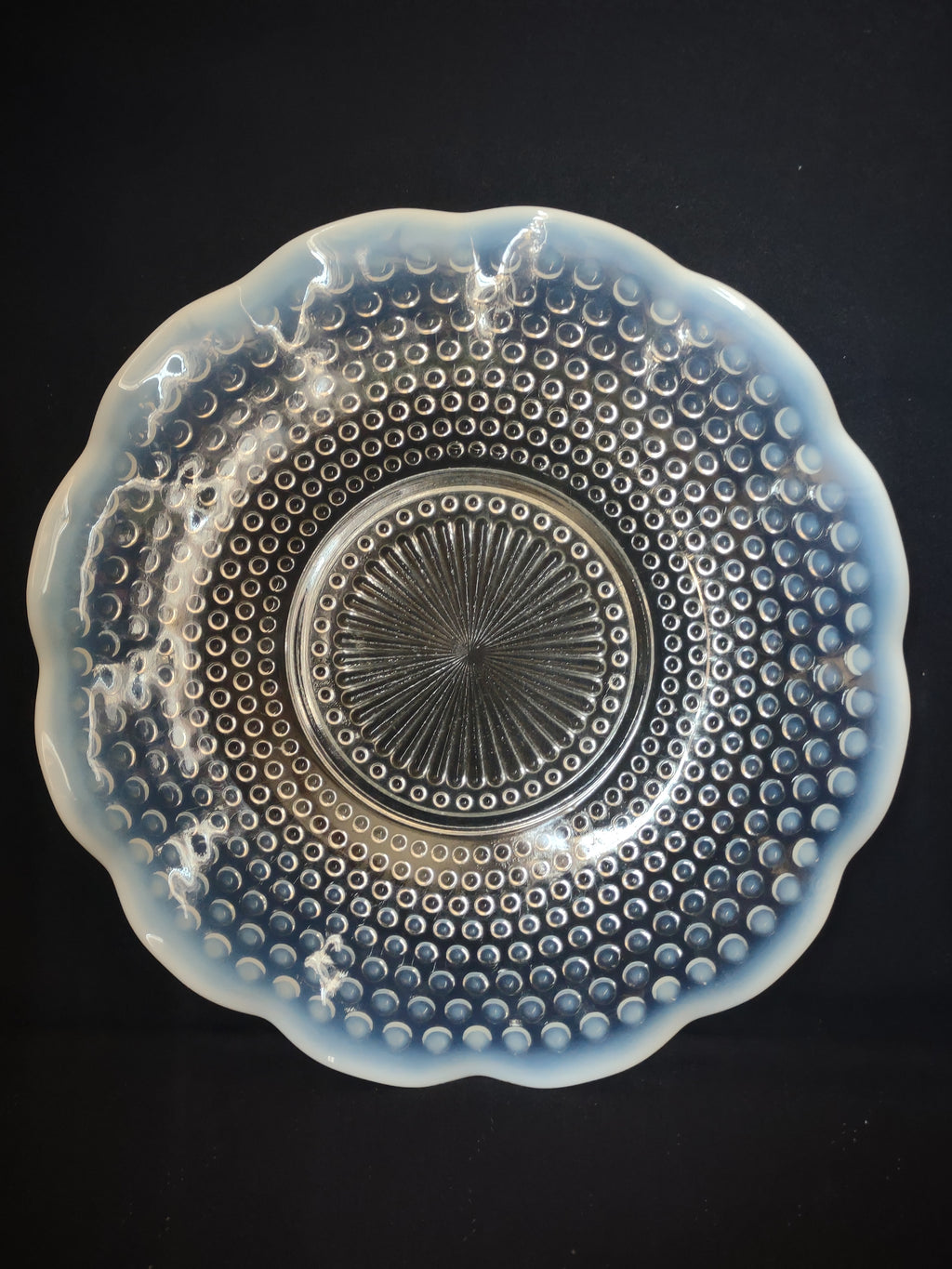 Vintage Anchor Hocking Moonstone Hobnail Ruffled Serving Plate 10-1/2" (lot 2687c)