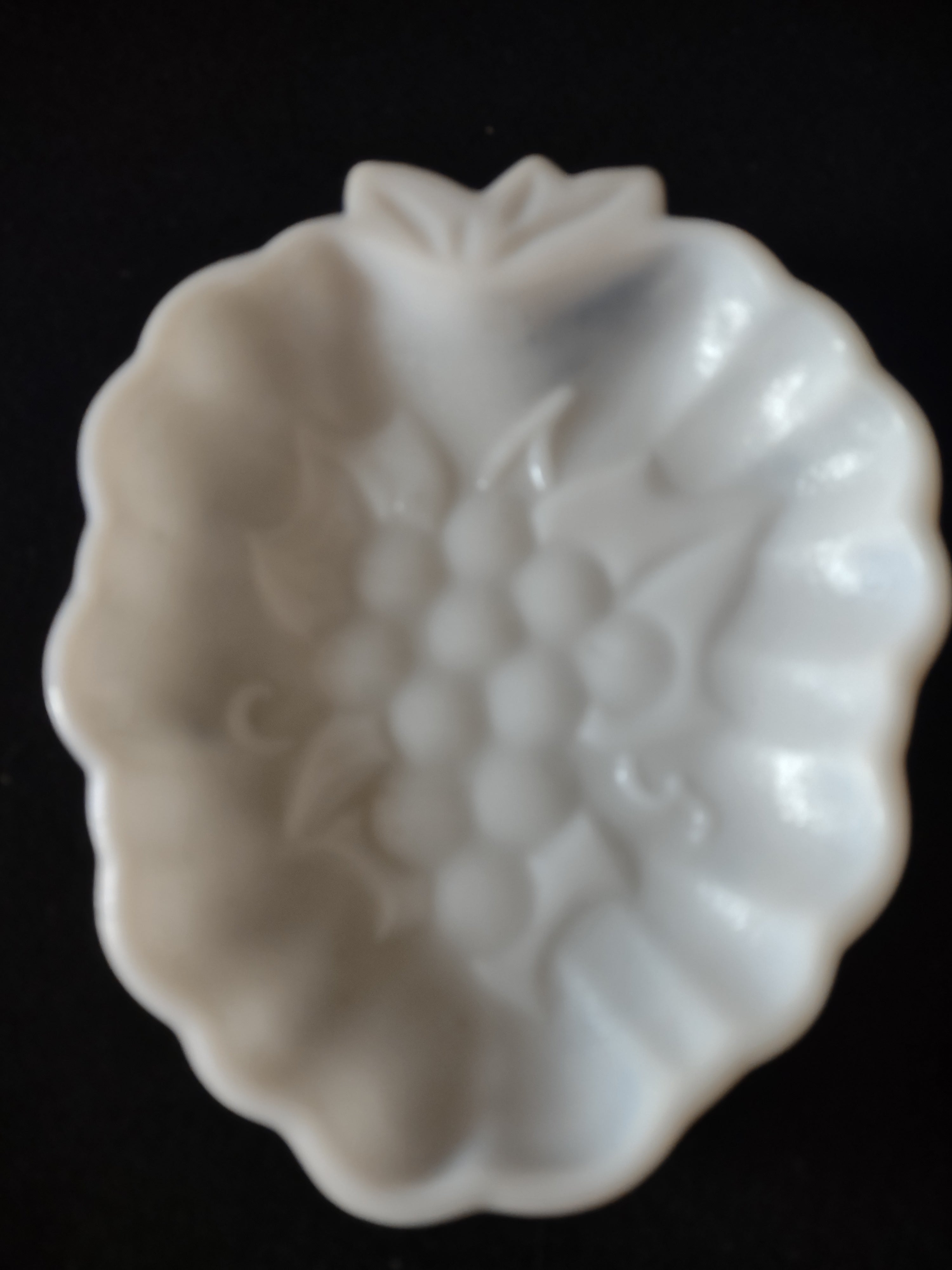 Vintage Hazel Atlas Milk Glass Grape Shaped Candy Relish Dish x 2 (Lot 5250)