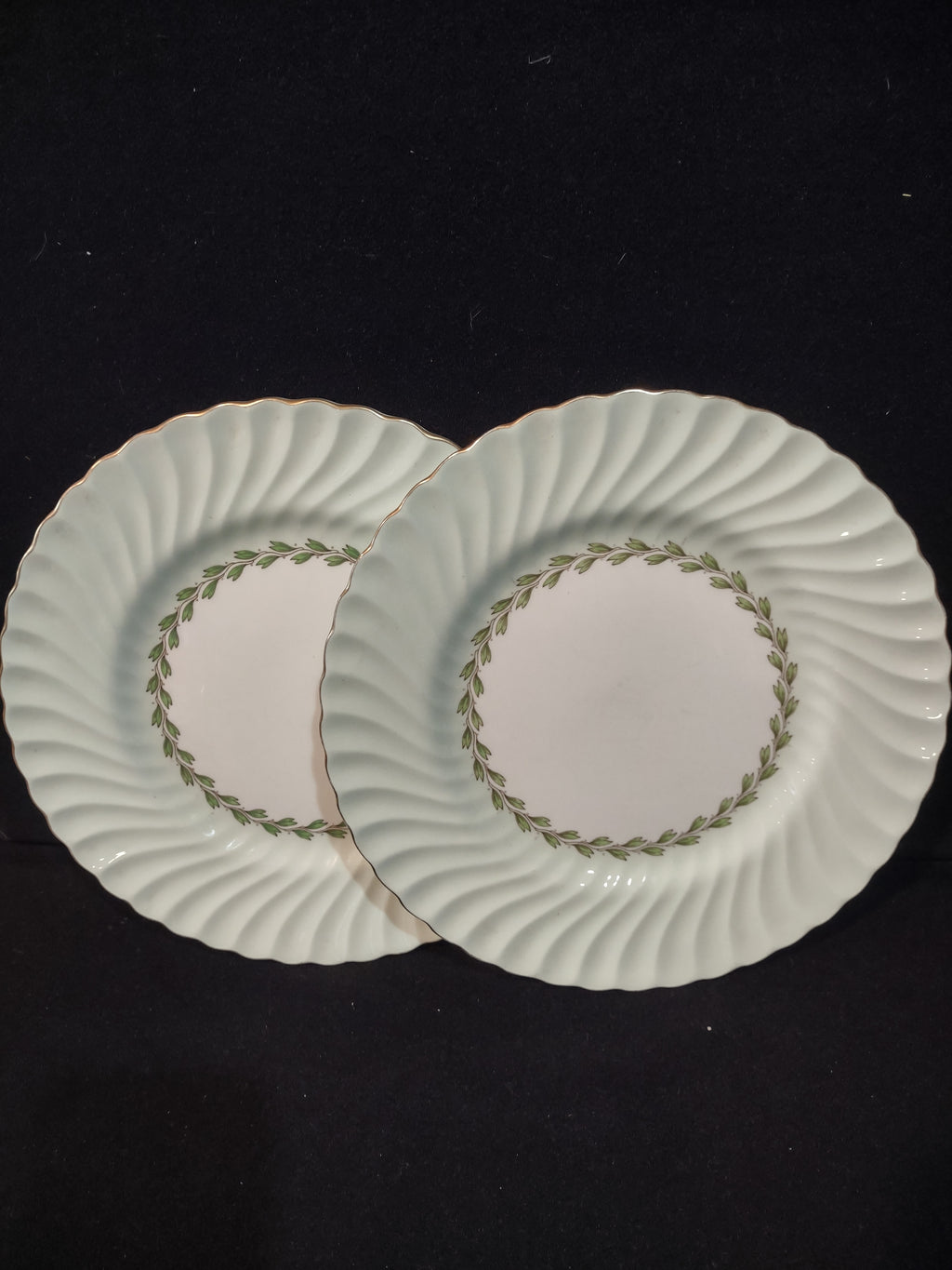 Vintage Minton Cheviot Green Dinner Plate Green Gold Fluted Edge X 2 (Lot 5444)