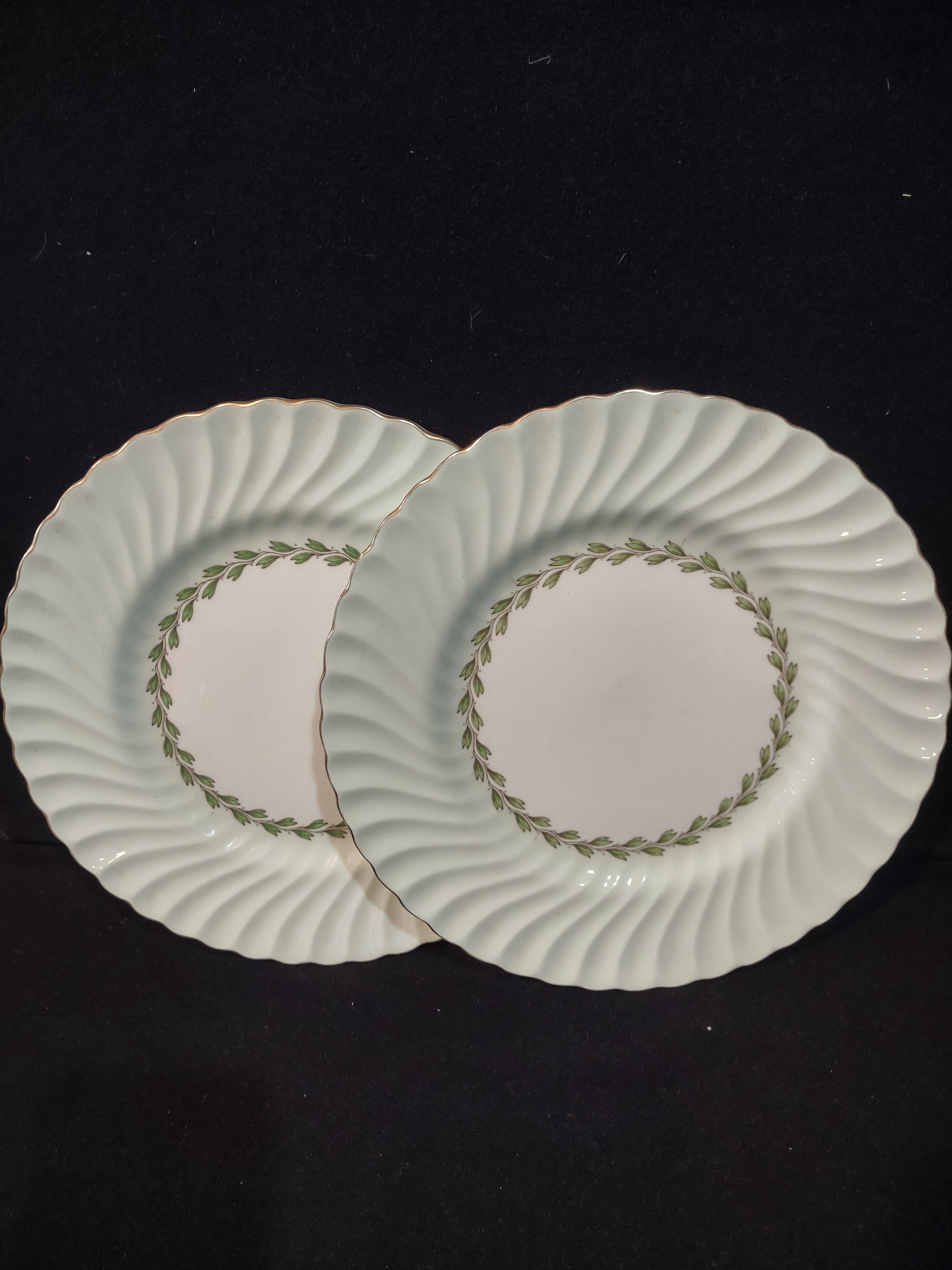 Vintage Minton Cheviot Green Dinner Plate Green Gold Fluted Edge X 2 (Lot 5444)