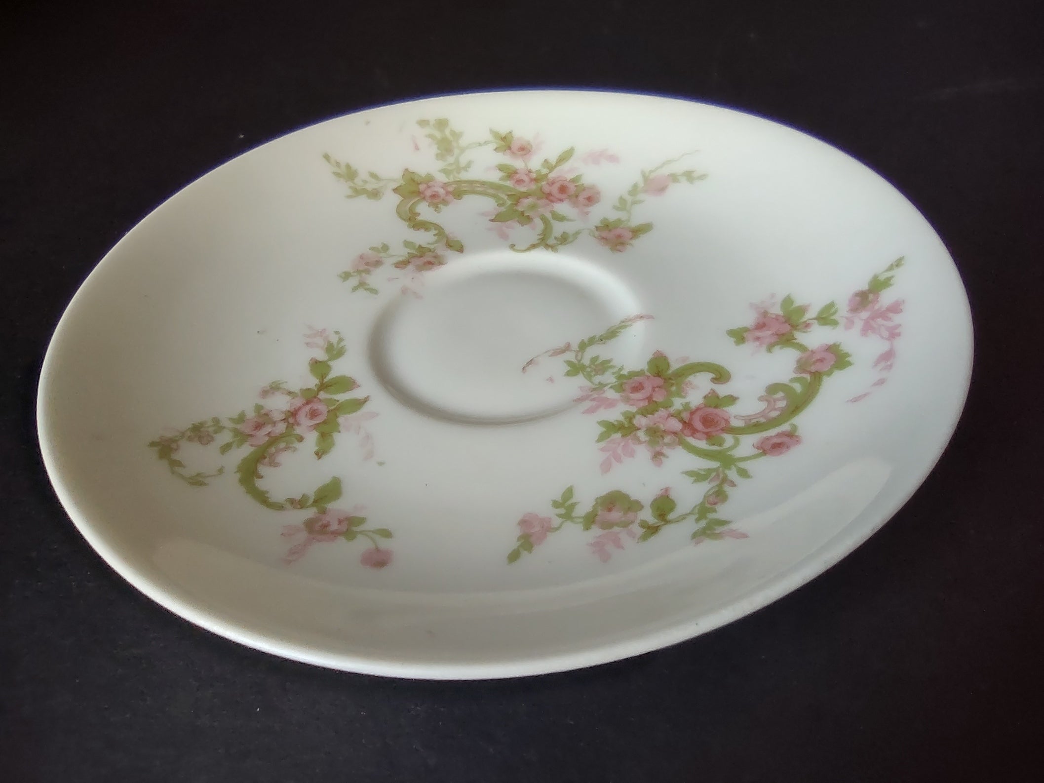 Haviland Limoges Saucer ONLY Pink Rose Green Ribbon (lot 894)