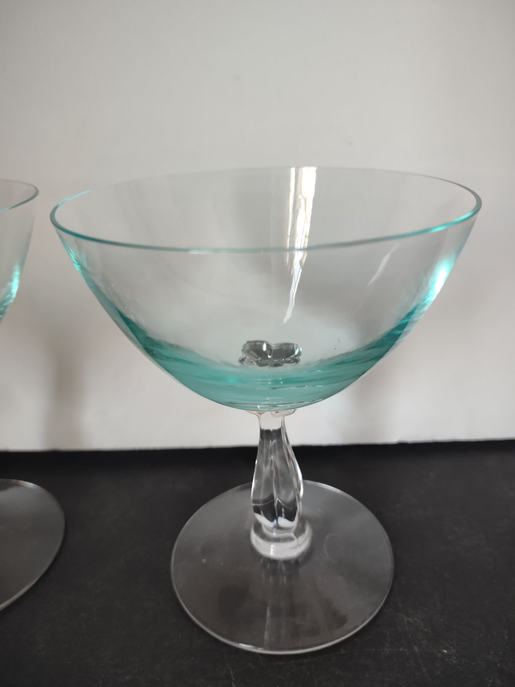 Set of 2 Fostoria Rharsodia Turquoise 4 1/2" Champagne Sherbet Glass (lot 2714)