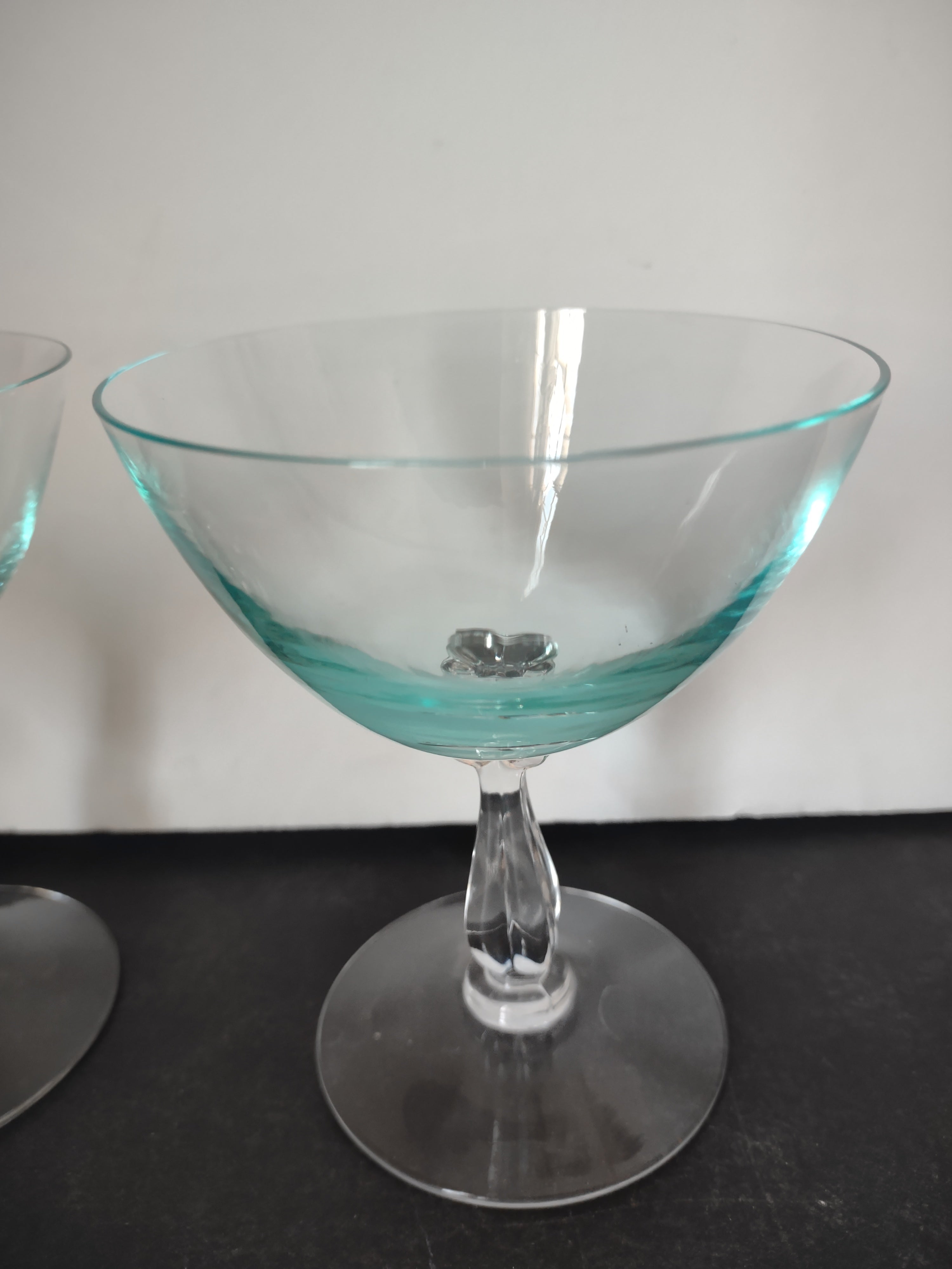 Set of 2 Fostoria Rharsodia Turquoise 4 1/2" Champagne Sherbet Glass (lot 2714)