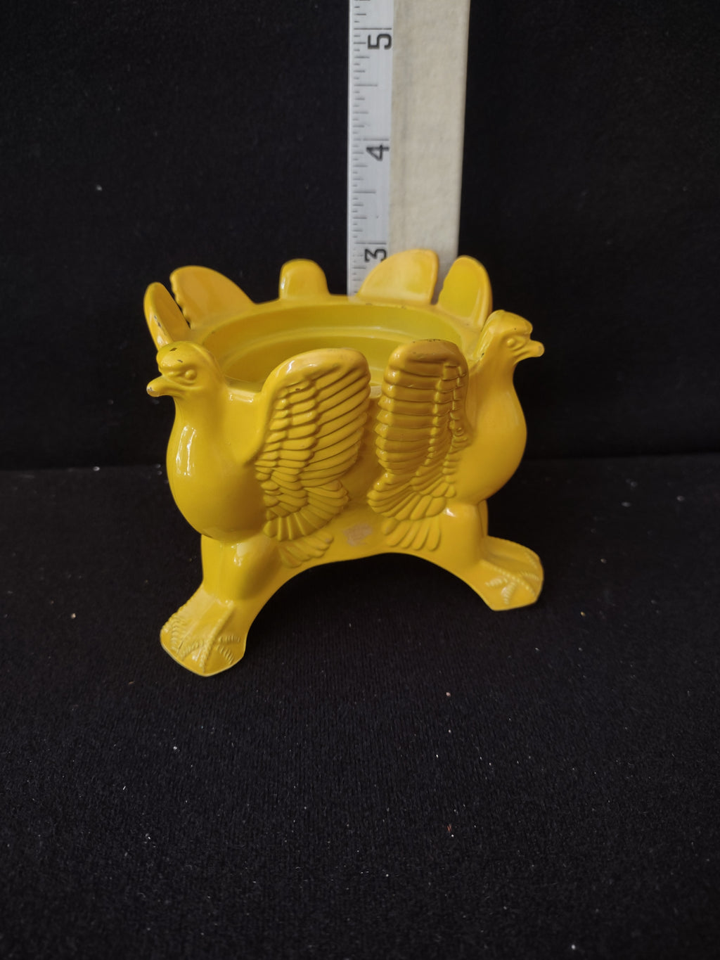 Vintage Jeannette Glass Yellow 3 Eagle/Dove Candle Holder/Egg Cup (Lot 3967)