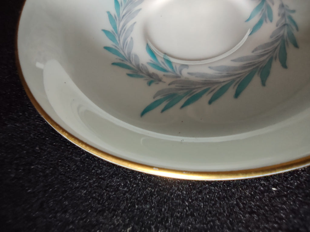 Vintage Minton Malta Blue Demitasse Saucer Bone China Turquoise Gray (Lot 5515)