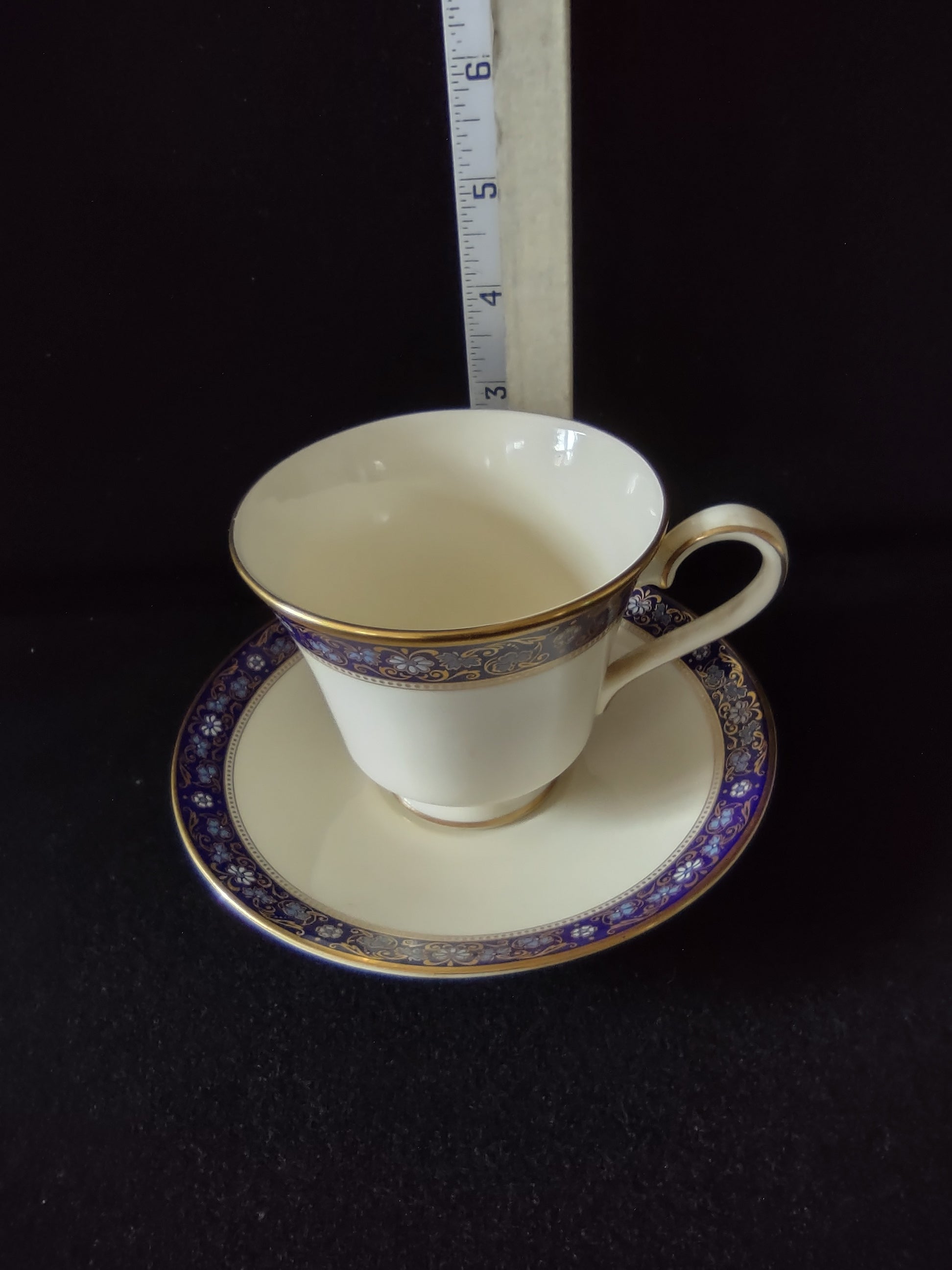 Vintage Minton Edinburgh Dark Blue Teacup Saucer Bone China Floral Gold (Lot5507