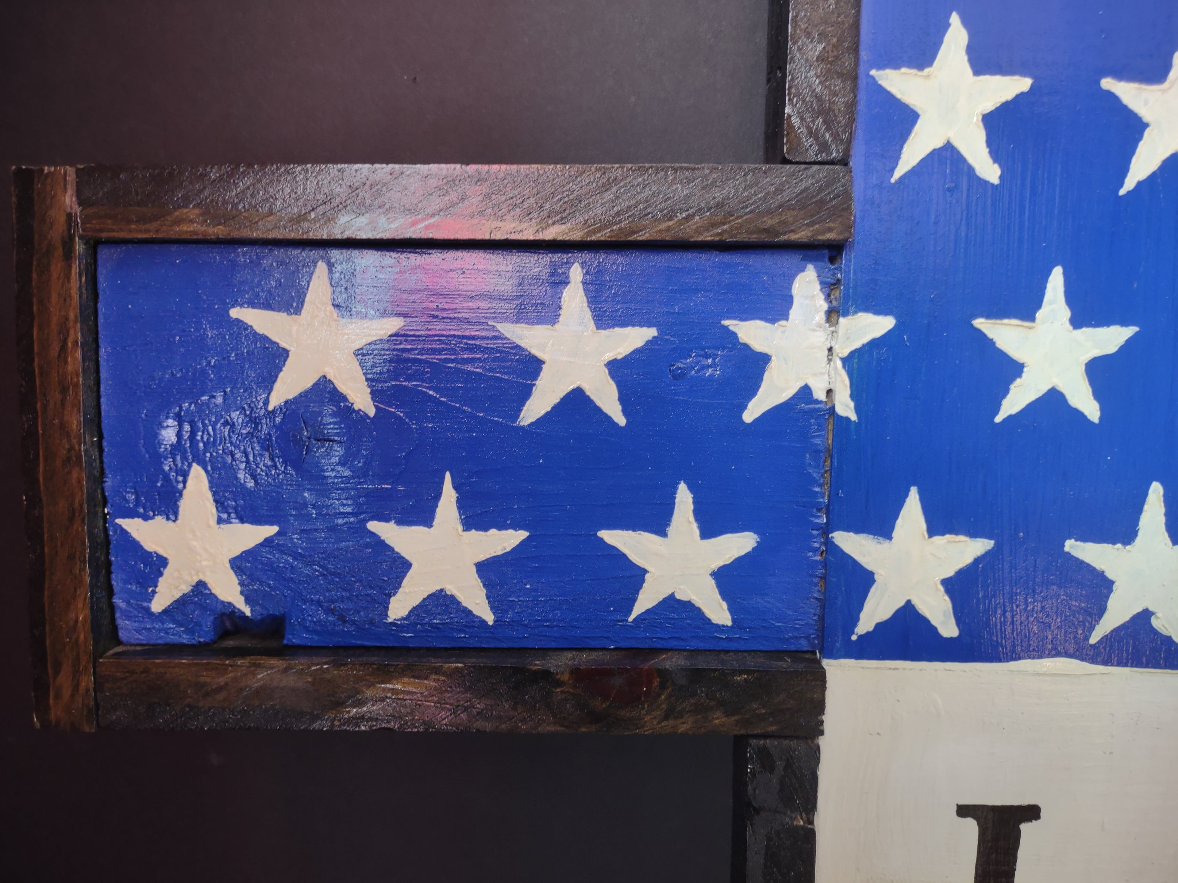 Handmade Patriotic Stars American Wooden Cross 27" x 17" (lot 3378)