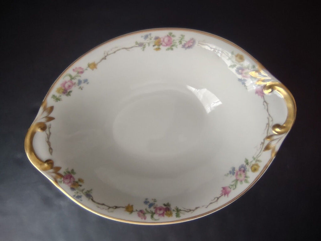 Vintage GDA Limoges Gold Trim Oval Serving Bowl Summer Flower Garland (lot 688)