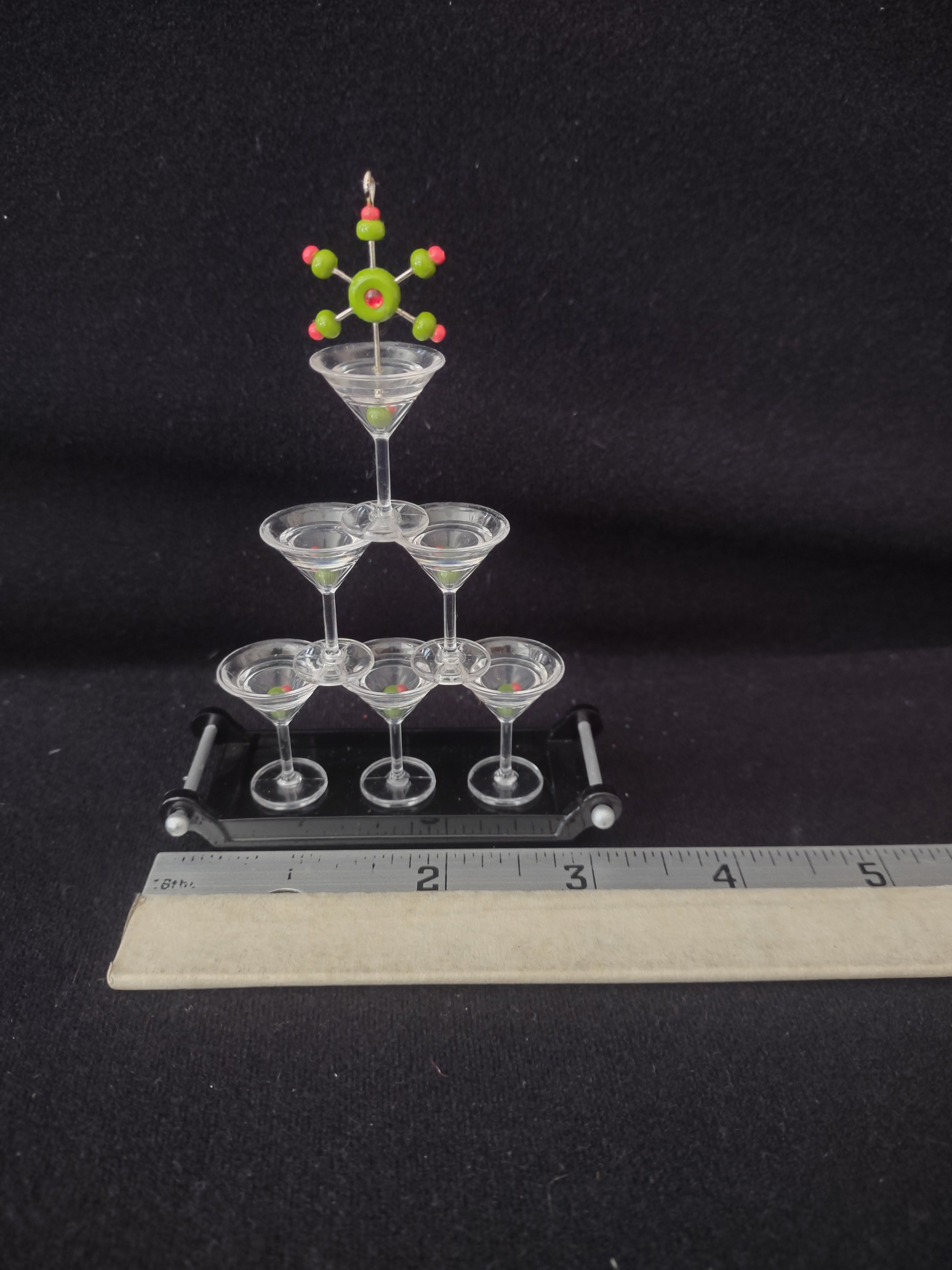 Vintage Christmas Ornament Hallmark Martini Glasses Tray Olive Star (Lot 4179)