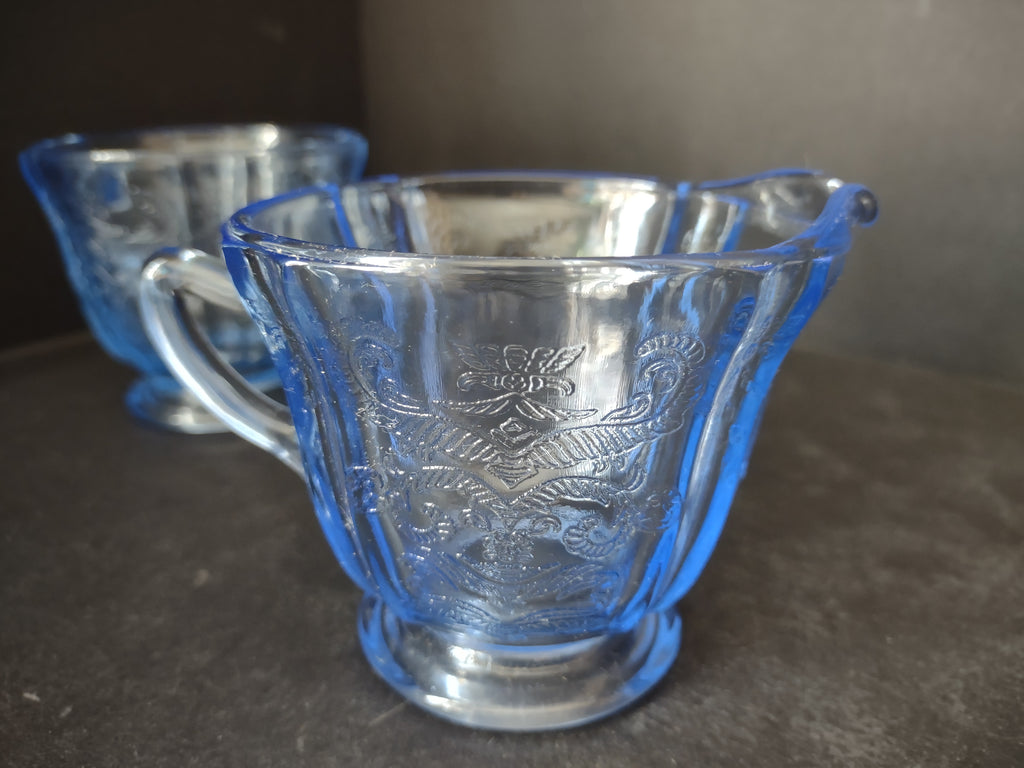Vintage Indiana Glass Recollection Madrid Blue Sugar Creamer Pitcher (lot 2960c)