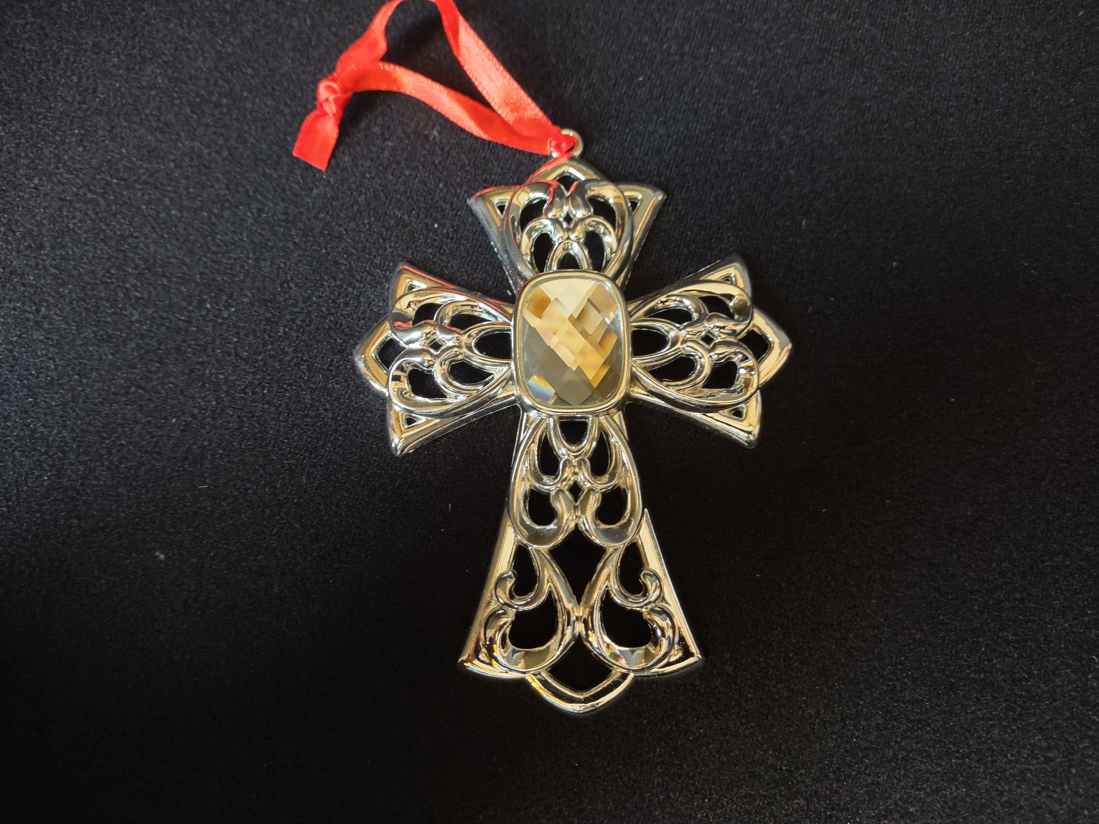 Lenox White Gem Cross Silverplated Christmas Tree Ornament(lot 1663)