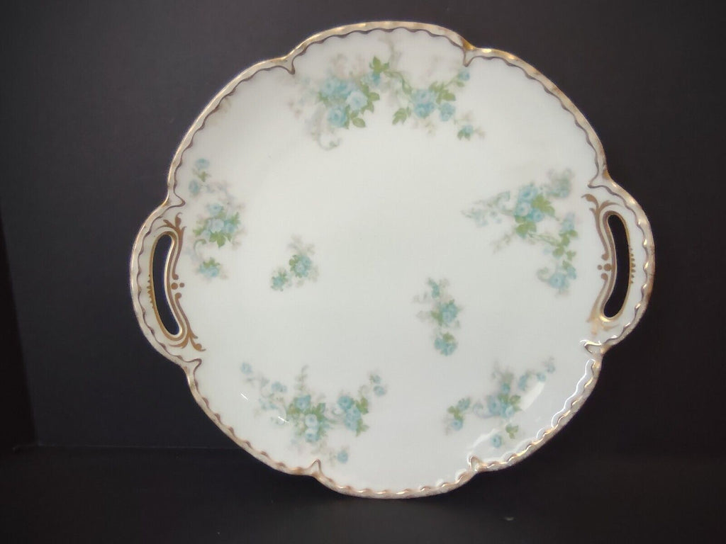Vintage Haviland Limoges France Cake Serving Plate Blue Rose Gold Trim (lot 503)