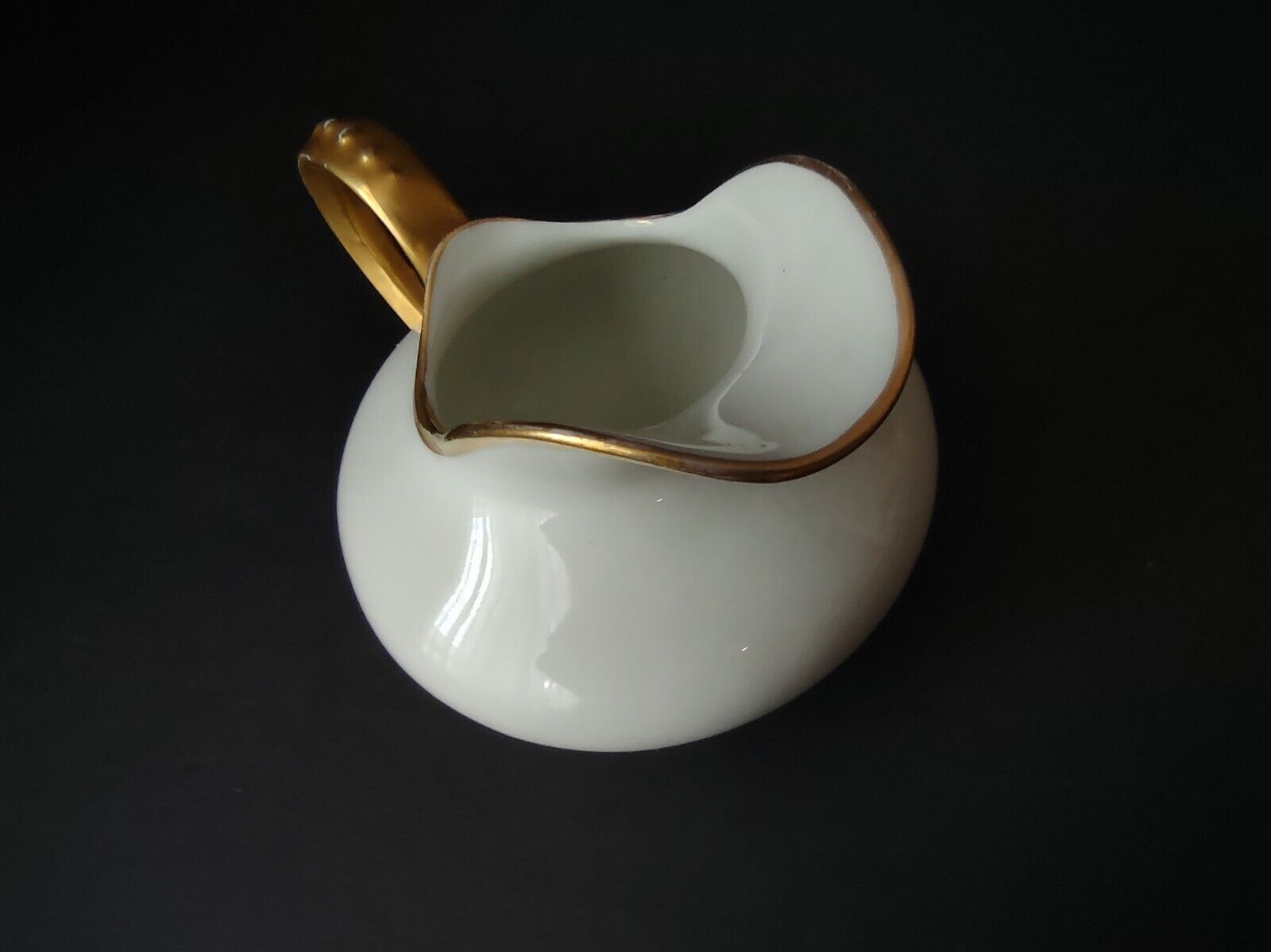 M. Redon France Limoges Heavy Thick Gold Trim Creamer Pitcher 3" tall (lot 713)