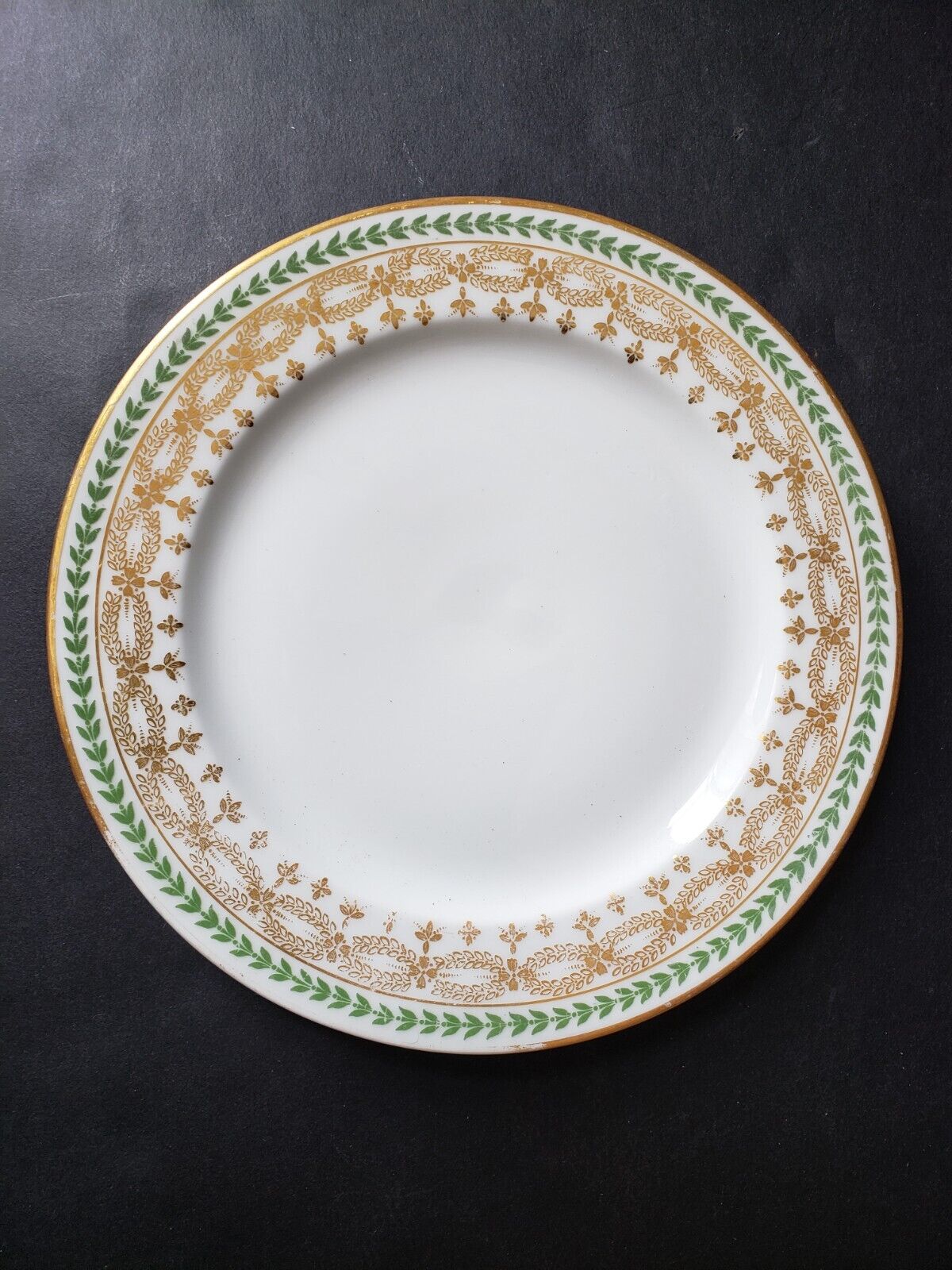 JP Limoges France Gold Trim Green Laurel Dessert Plate 7-1/2" (584)