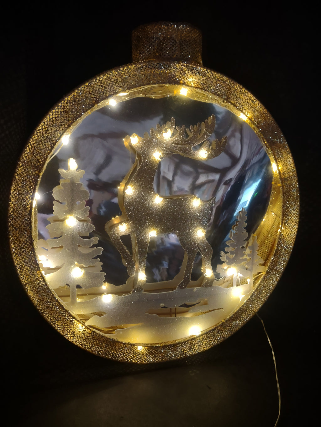 Christmas 3D Timer Ornament Shaped Light Up 18" Golden Glitter Deer (lot 3356)