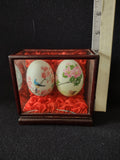 Vintage Hand Painted Oriental Easter Eggs Glass Wood Display IMPERFECT (Lot 5065