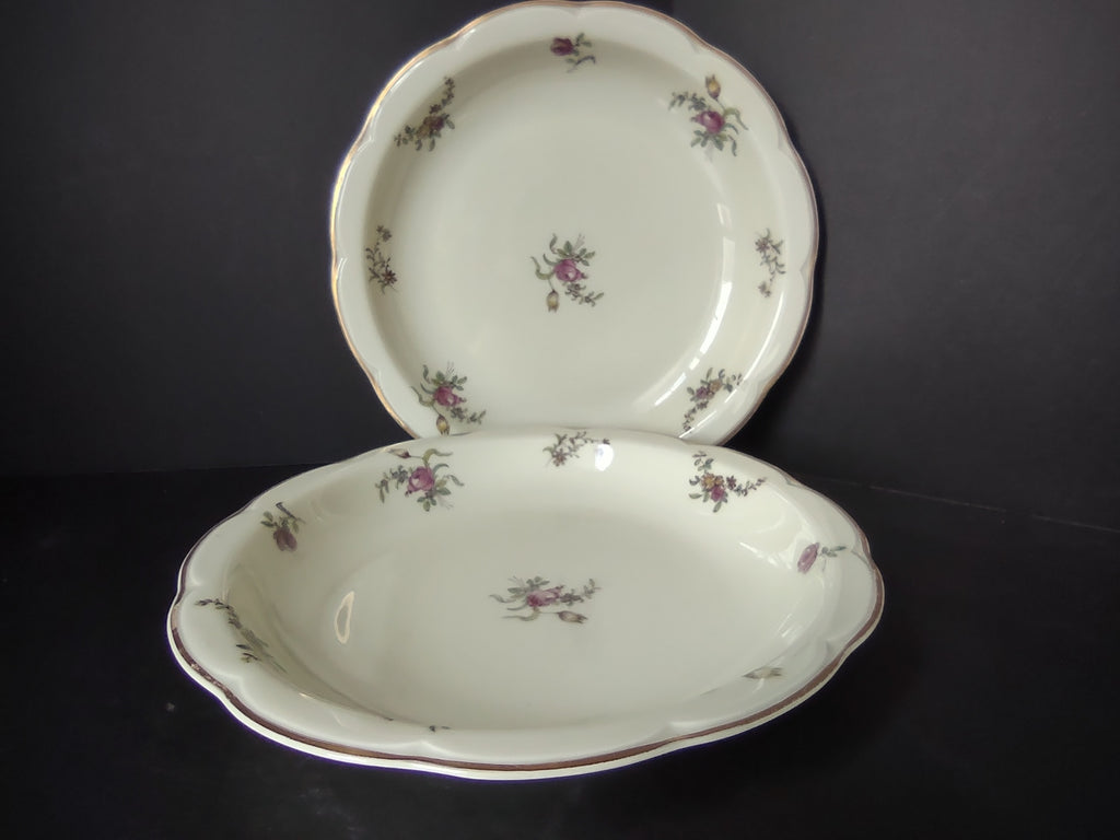 Haviland Limoges 2 x Cream Soup Spaghetti Bowl Peony Flower Cream Color (lot 925)