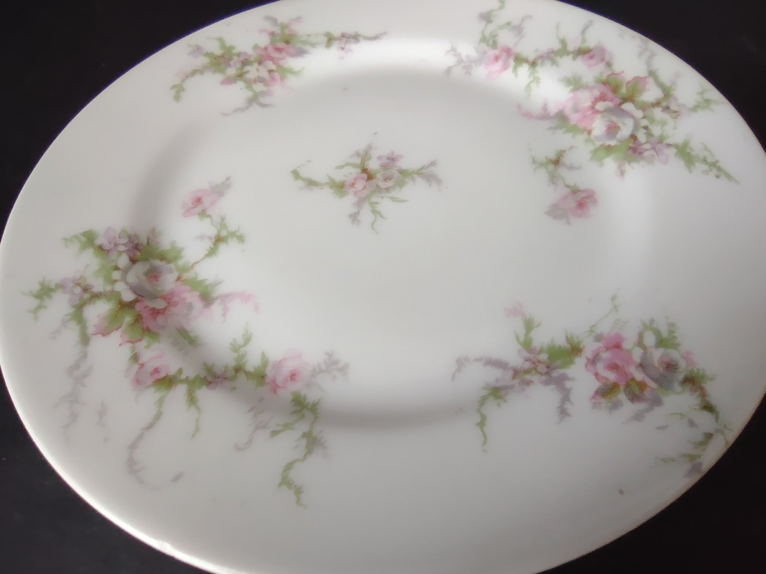 Haviland Limoges Bread/Butter Plate Pink White Cabbage Rose Moss (lot 905)