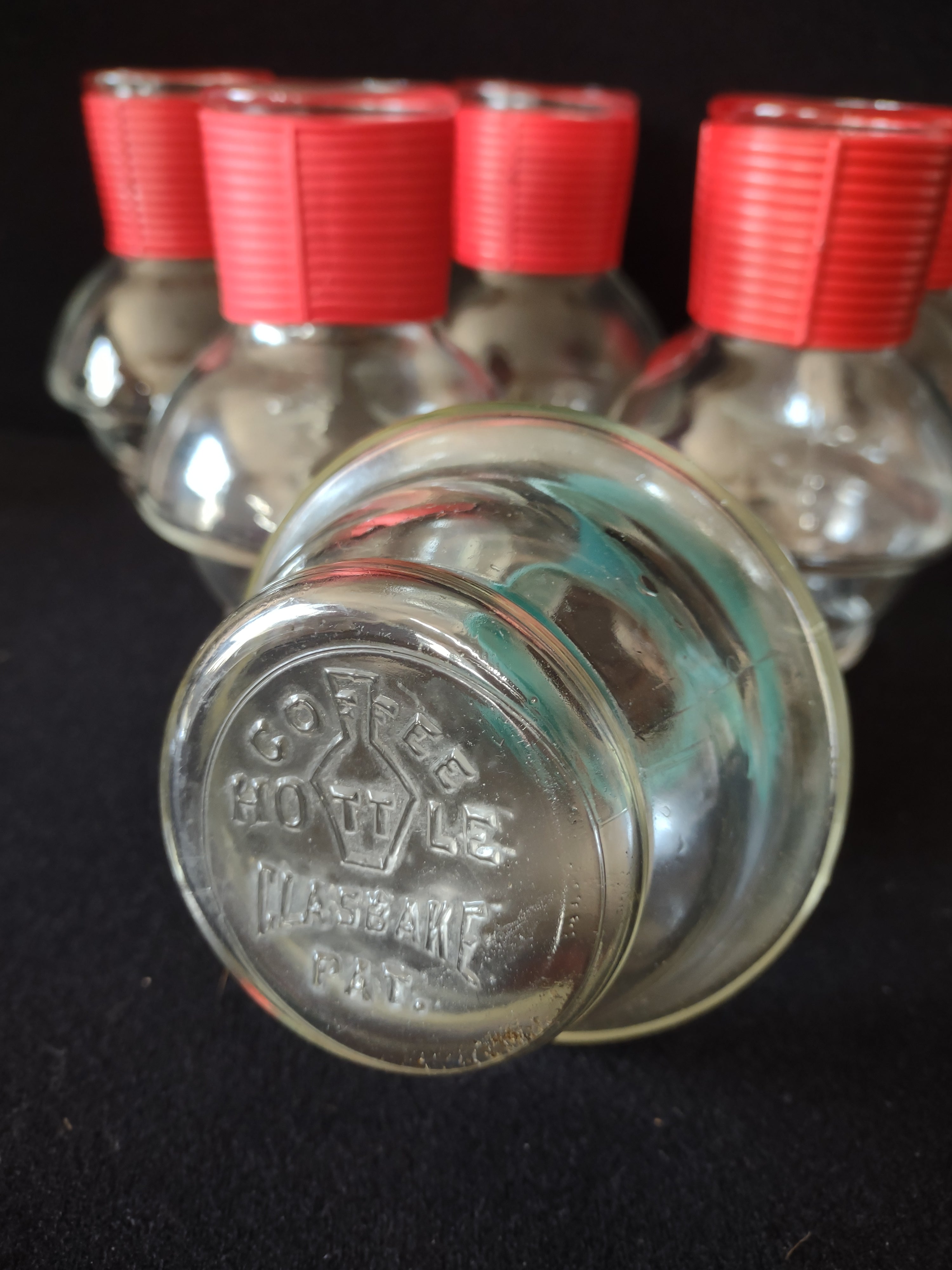 Vintage Hottle Carafe Clear Glass x 6 NO Lid Red Green (lot 5254)
