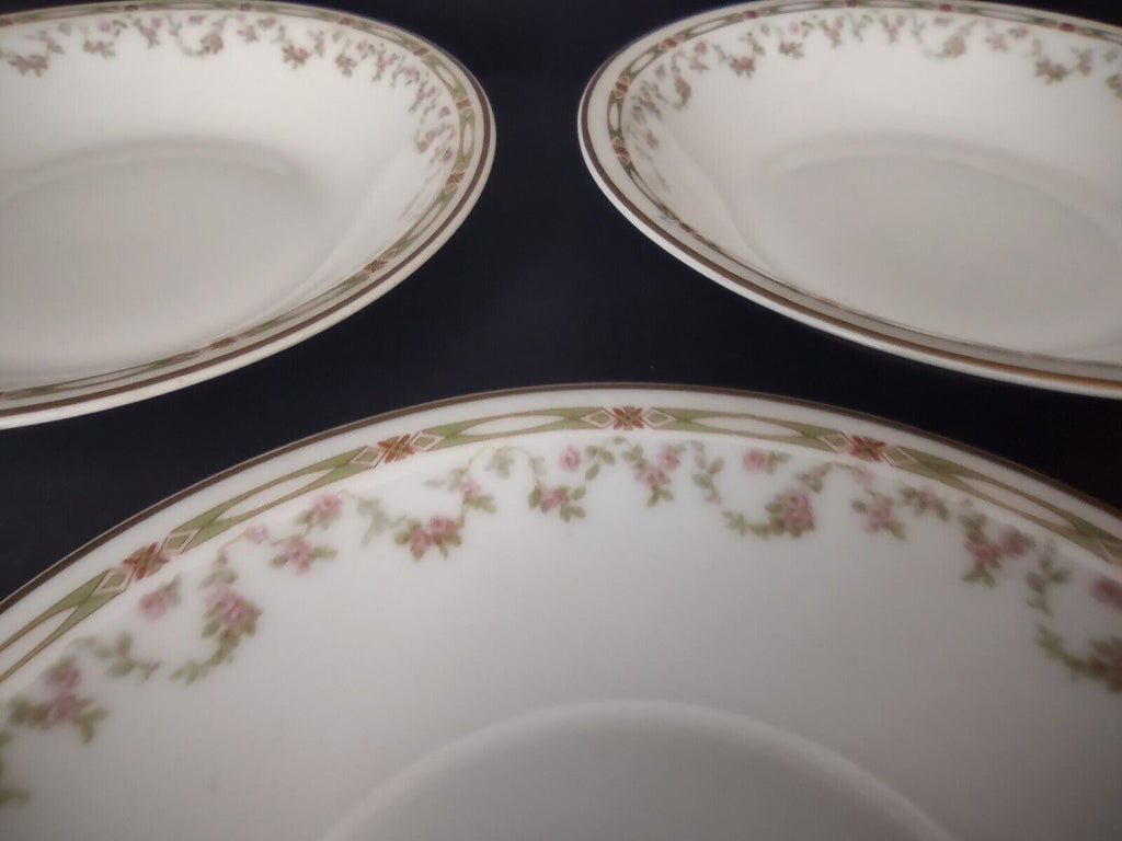 Haviland Limoges Schleiger 346 Red Rose 3 x Coupe Soup Plate 7-1/2" (lot 544)