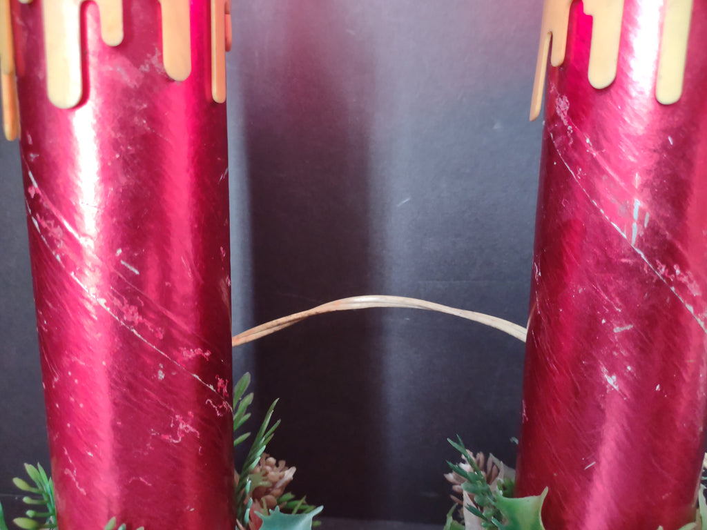 Vintage MCM 12" Red Foil Christmas Pillar Candle Electric (lot 3052j)
